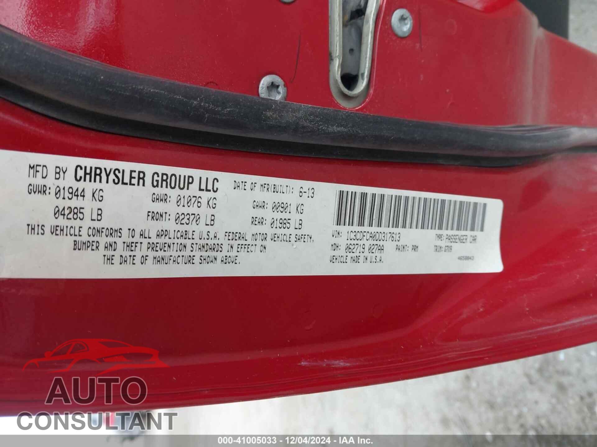 DODGE DART 2013 - 1C3CDFCA0DD317613