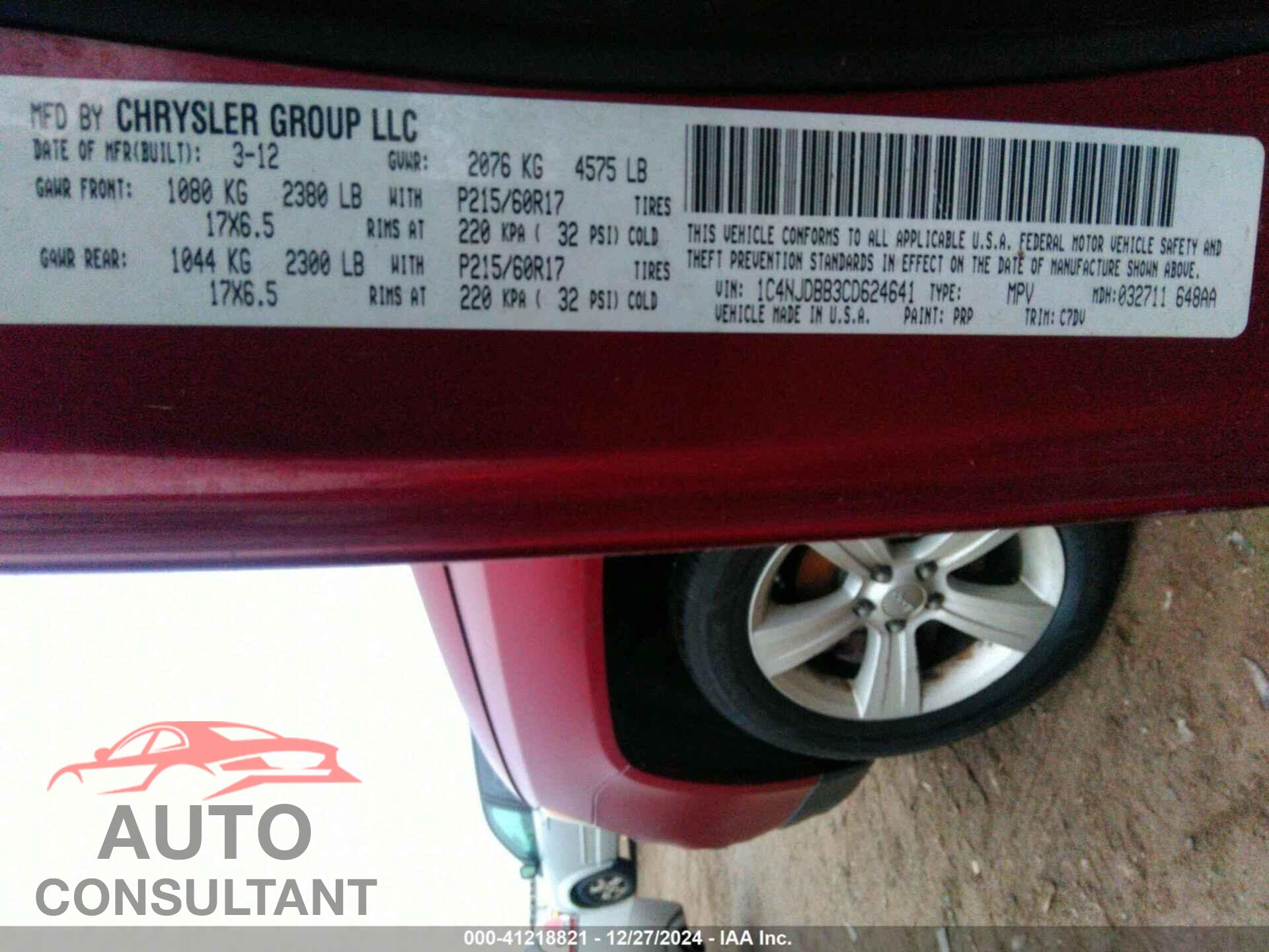 JEEP COMPASS 2012 - 1C4NJDBB3CD624641