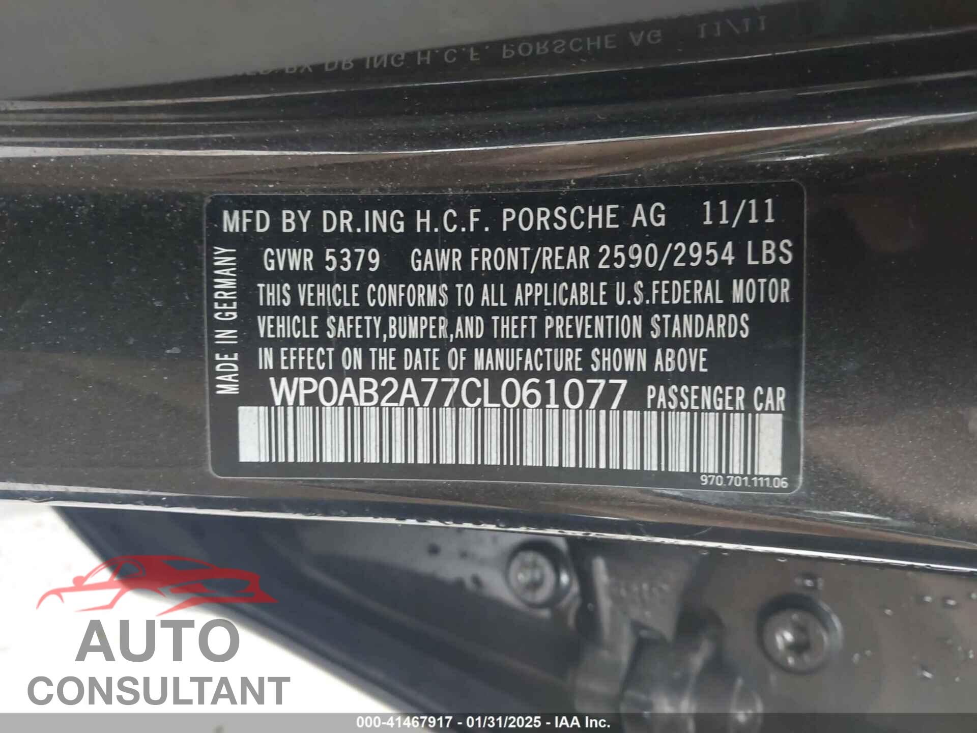 PORSCHE PANAMERA 2012 - WP0AB2A77CL061077