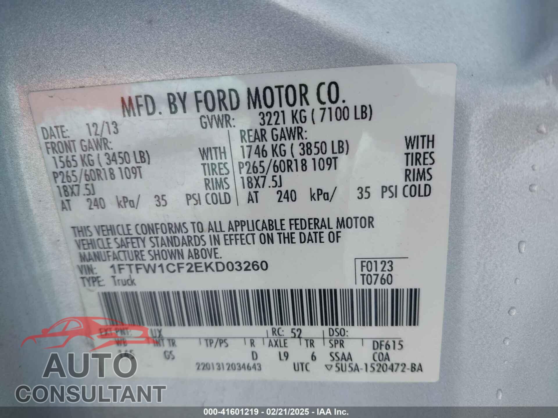 FORD F-150 2014 - 1FTFW1CF2EKD03260