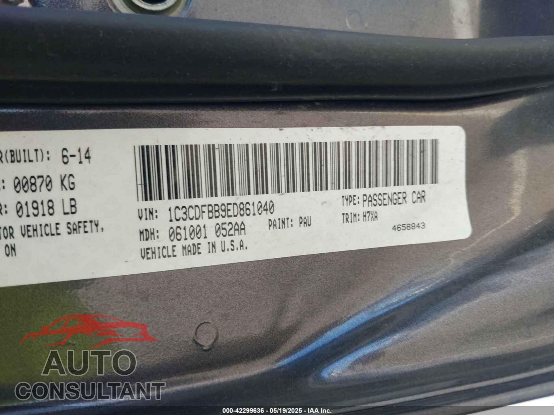 DODGE DART 2014 - 1C3CDFBB9ED861040