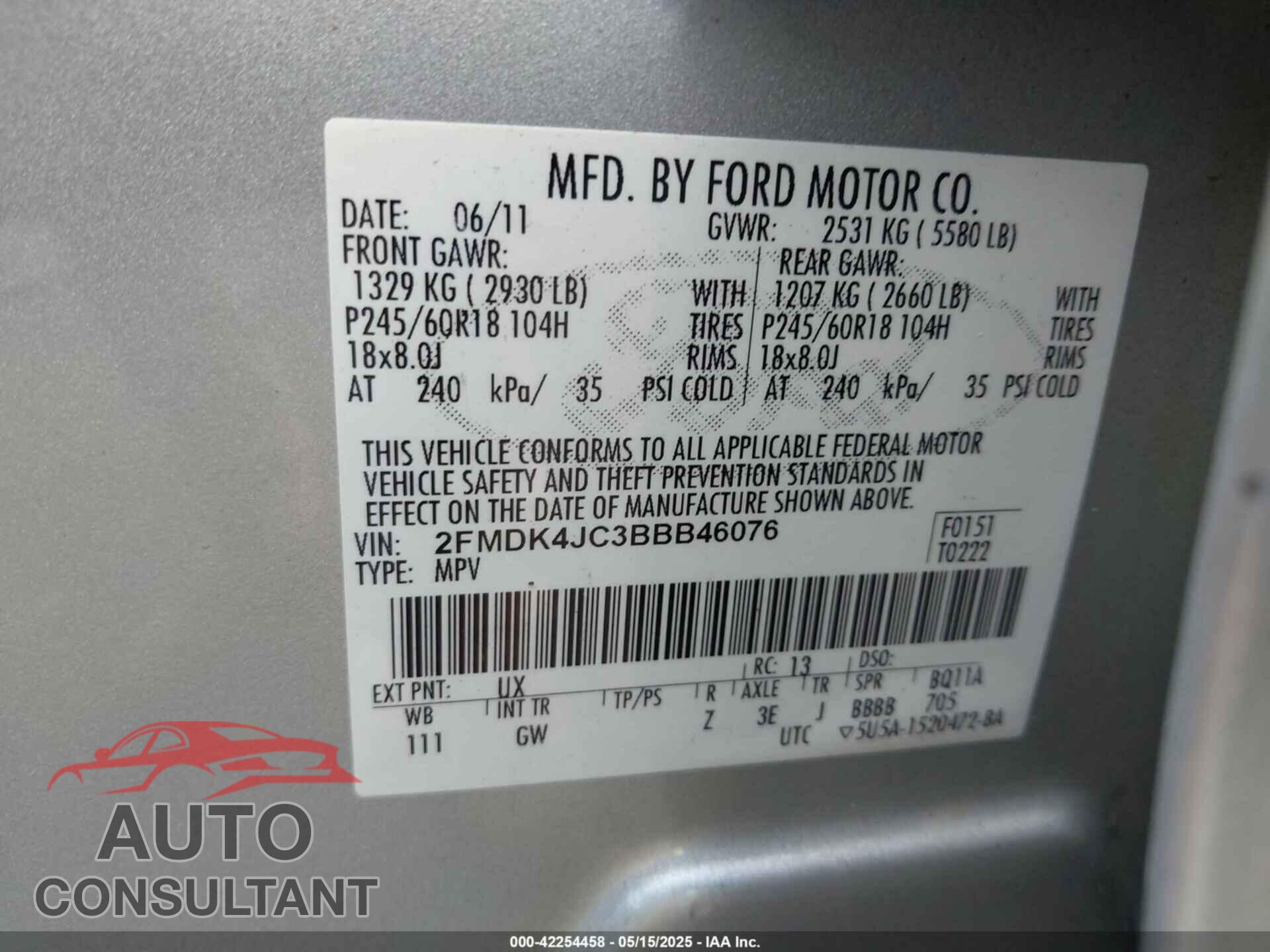 FORD EDGE 2011 - 2FMDK4JC3BBB46076