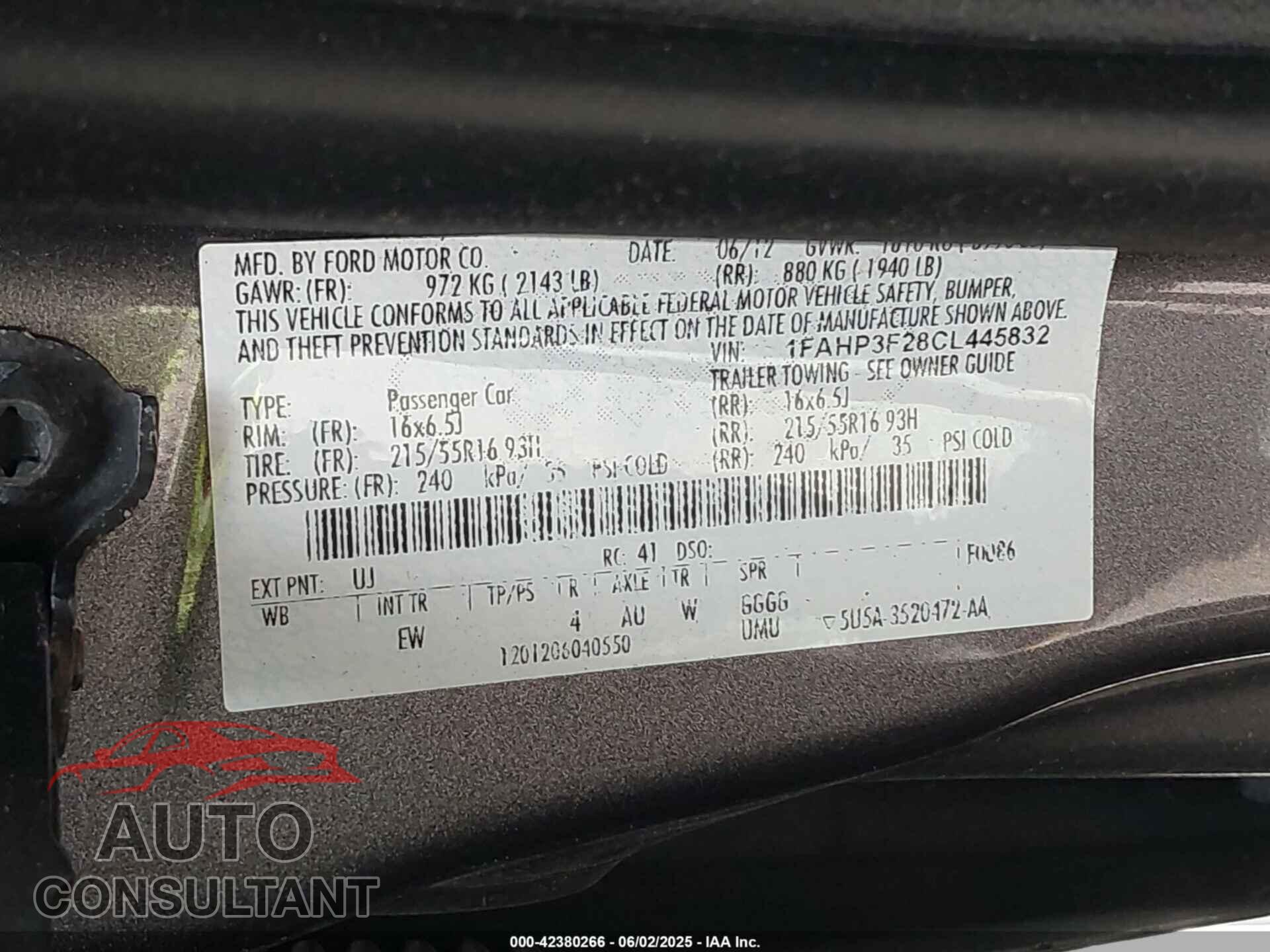 FORD FOCUS 2012 - 1FAHP3F28CL445832