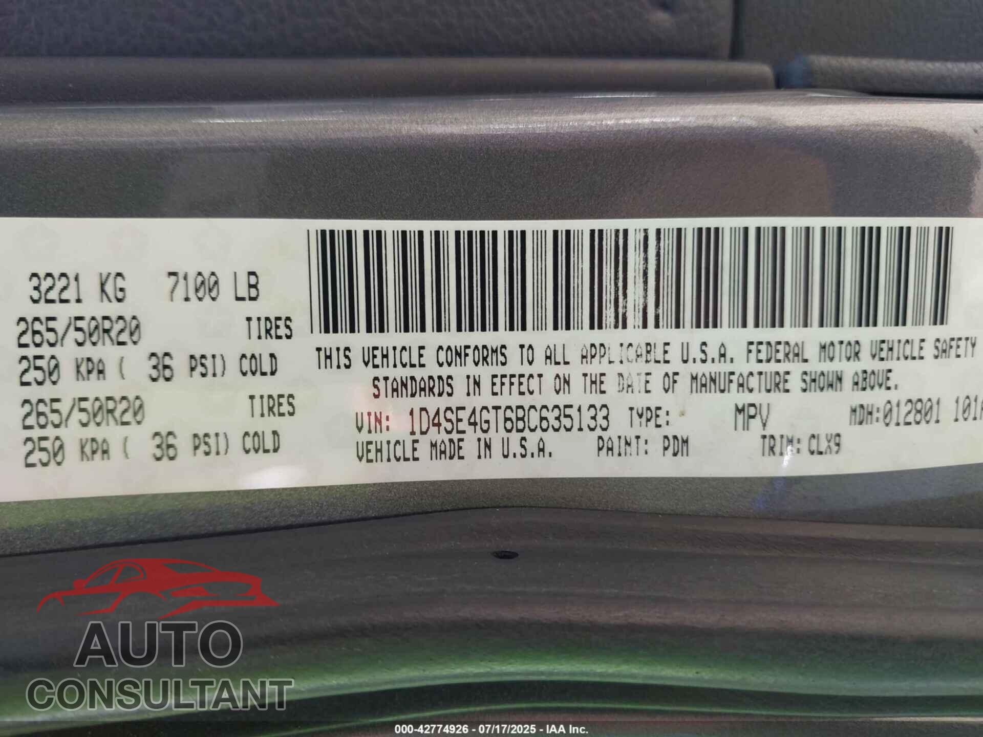 DODGE DURANGO 2011 - 1D4SE4GT6BC635133