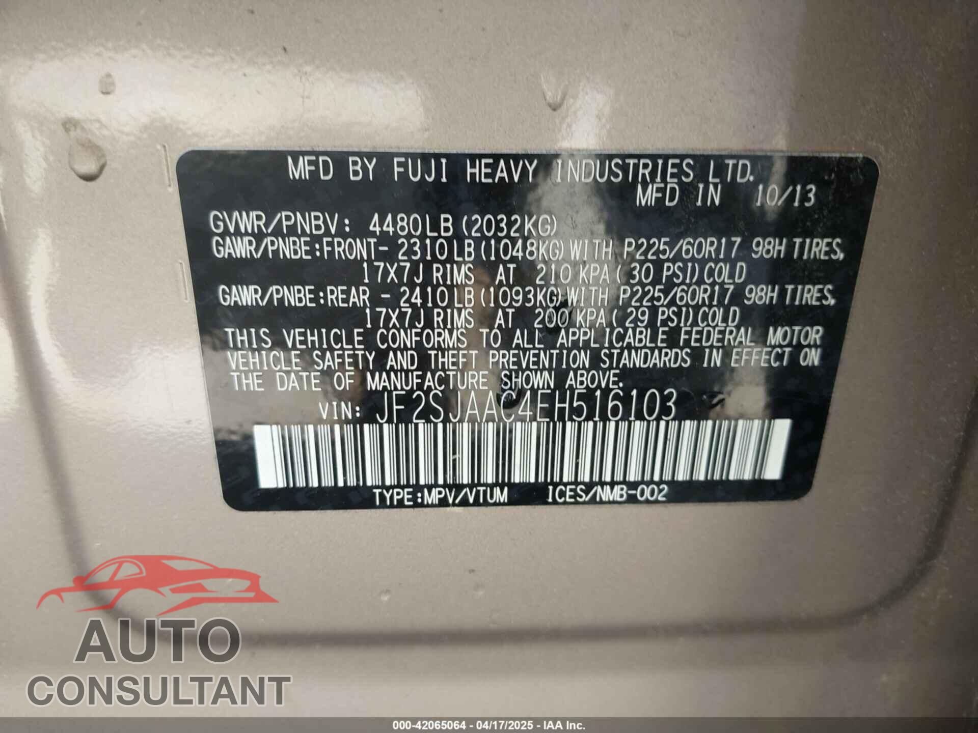 SUBARU FORESTER 2014 - JF2SJAAC4EH516103