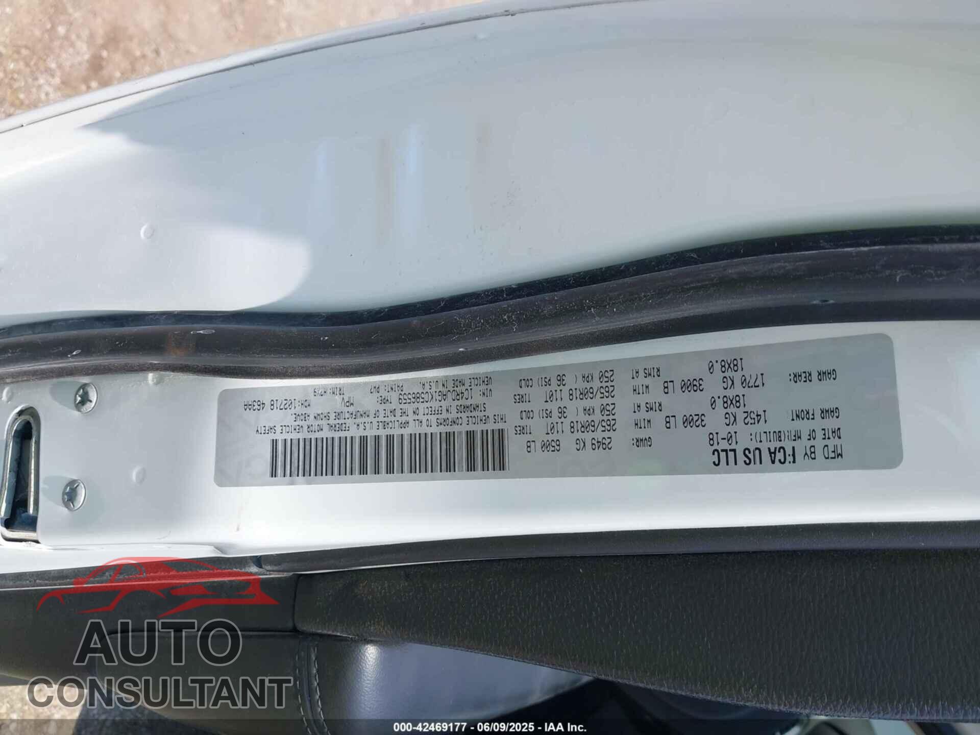 DODGE DURANGO 2019 - 1C4RDJAG1KC586559