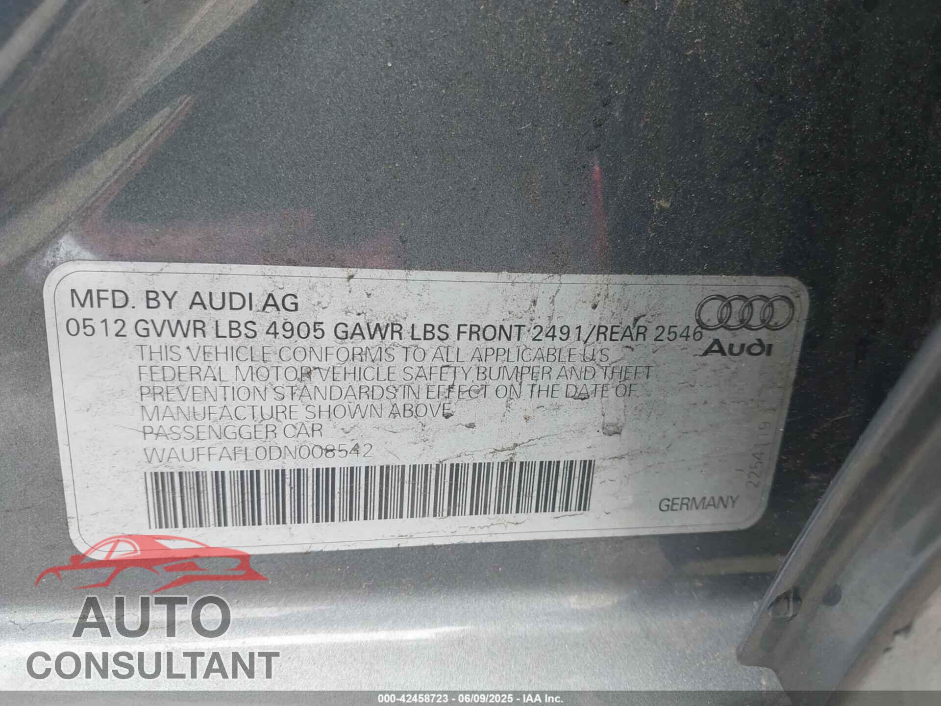 AUDI A4 2013 - WAUFFAFL0DN008542