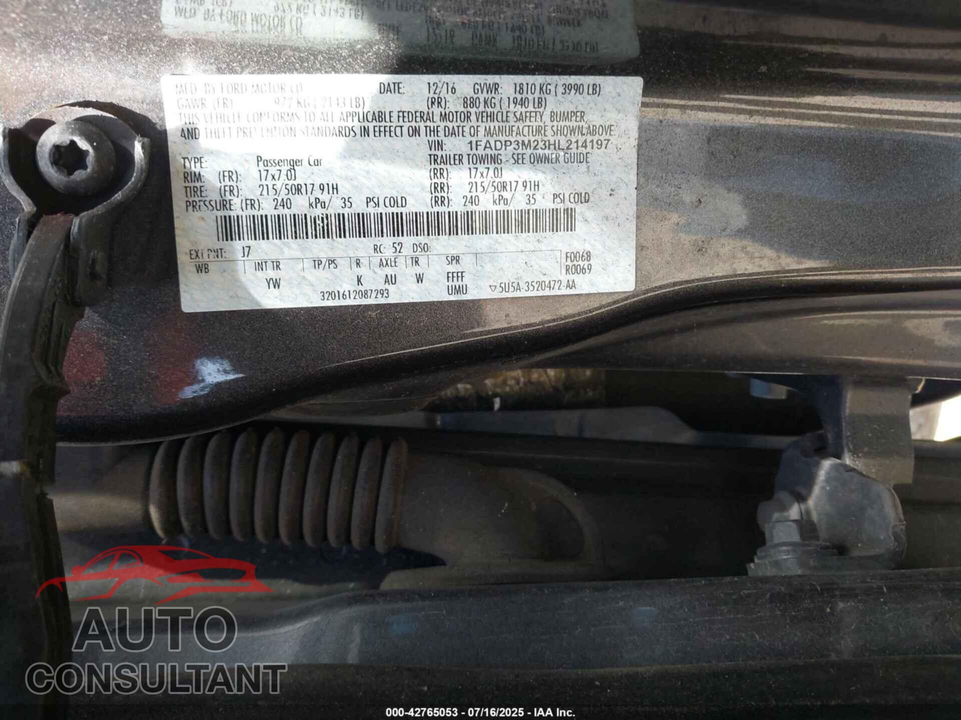FORD FOCUS 2017 - 1FADP3M23HL214197
