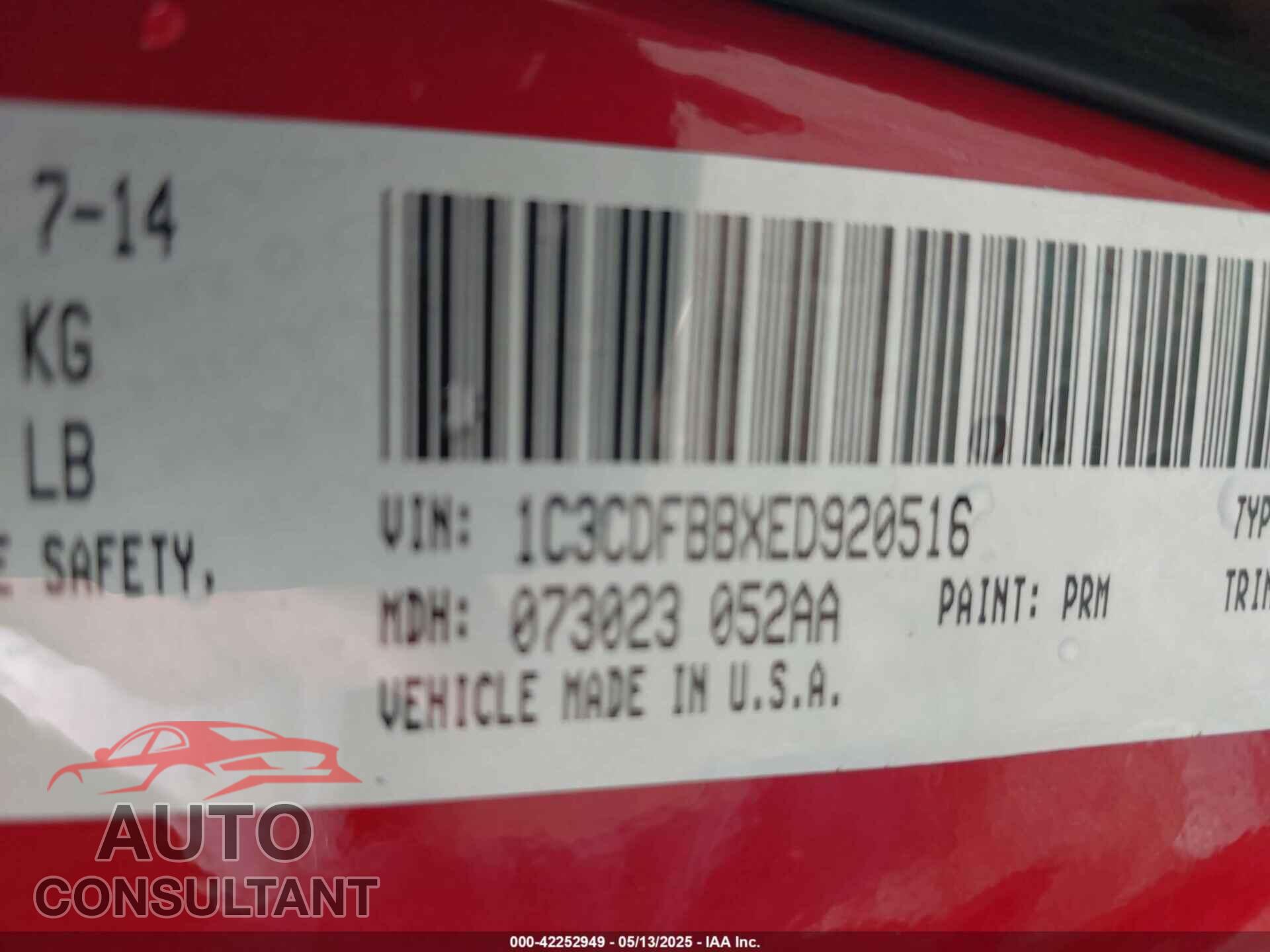DODGE DART 2014 - 1C3CDFBBXED920516