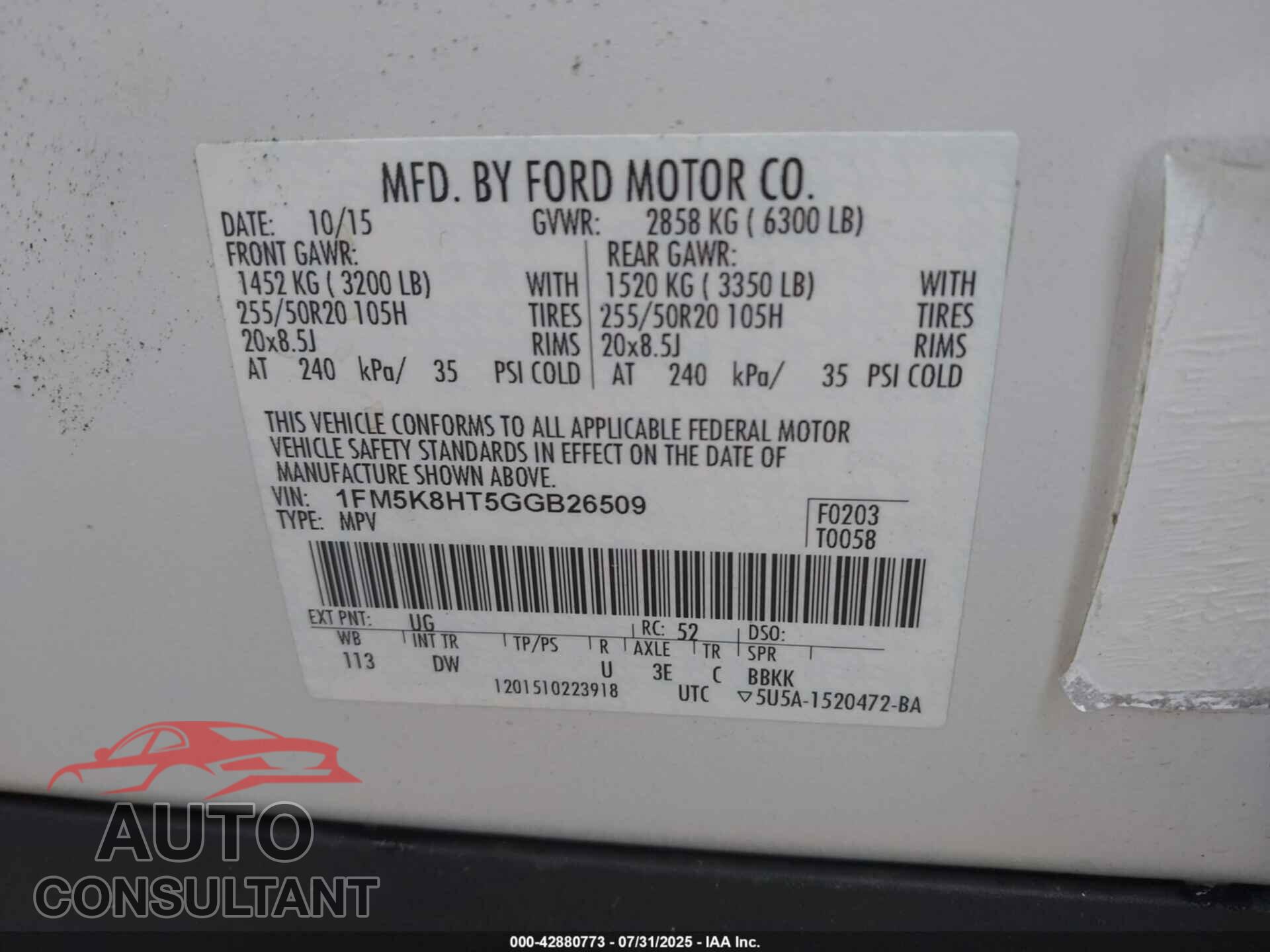 FORD EXPLORER 2016 - 1FM5K8HT5GGB26509