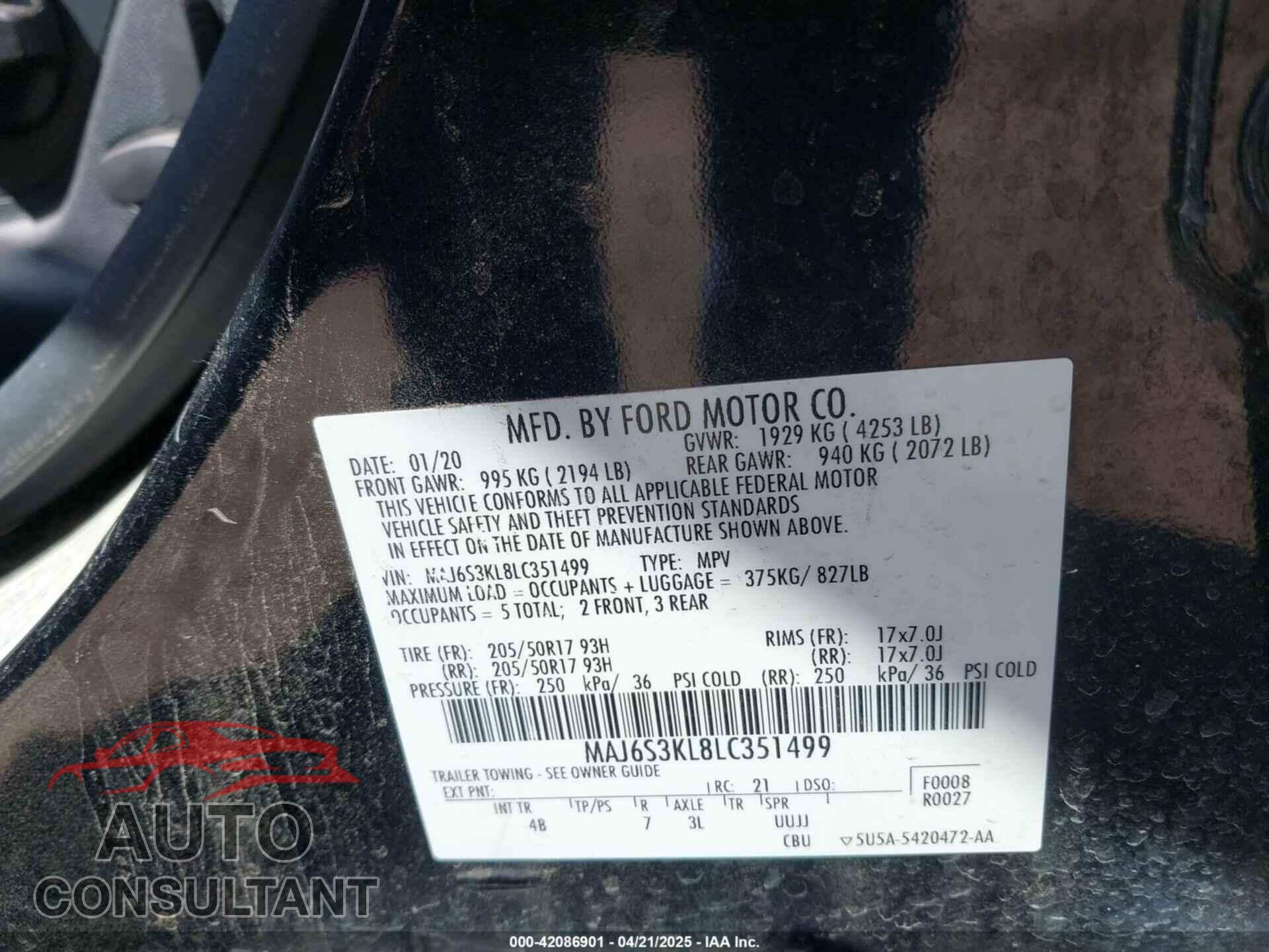 FORD ECOSPORT 2020 - MAJ6S3KL8LC351499