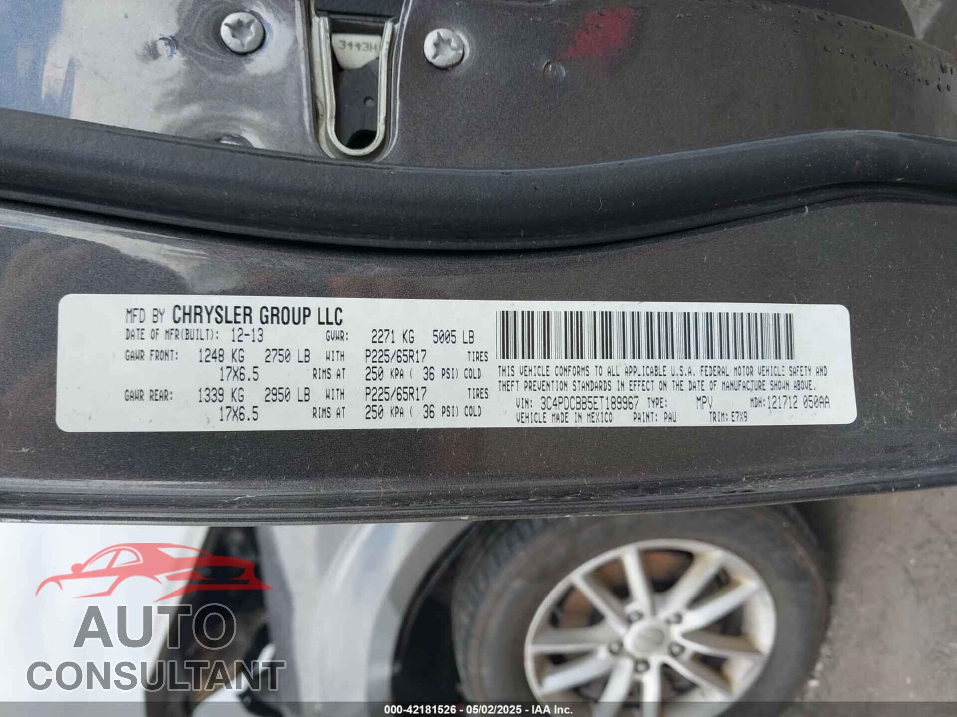 DODGE JOURNEY 2014 - 3C4PDCBB5ET189967