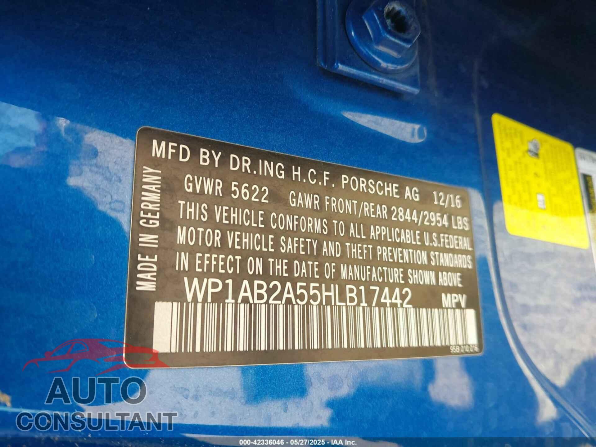 PORSCHE MACAN 2017 - WP1AB2A55HLB17442