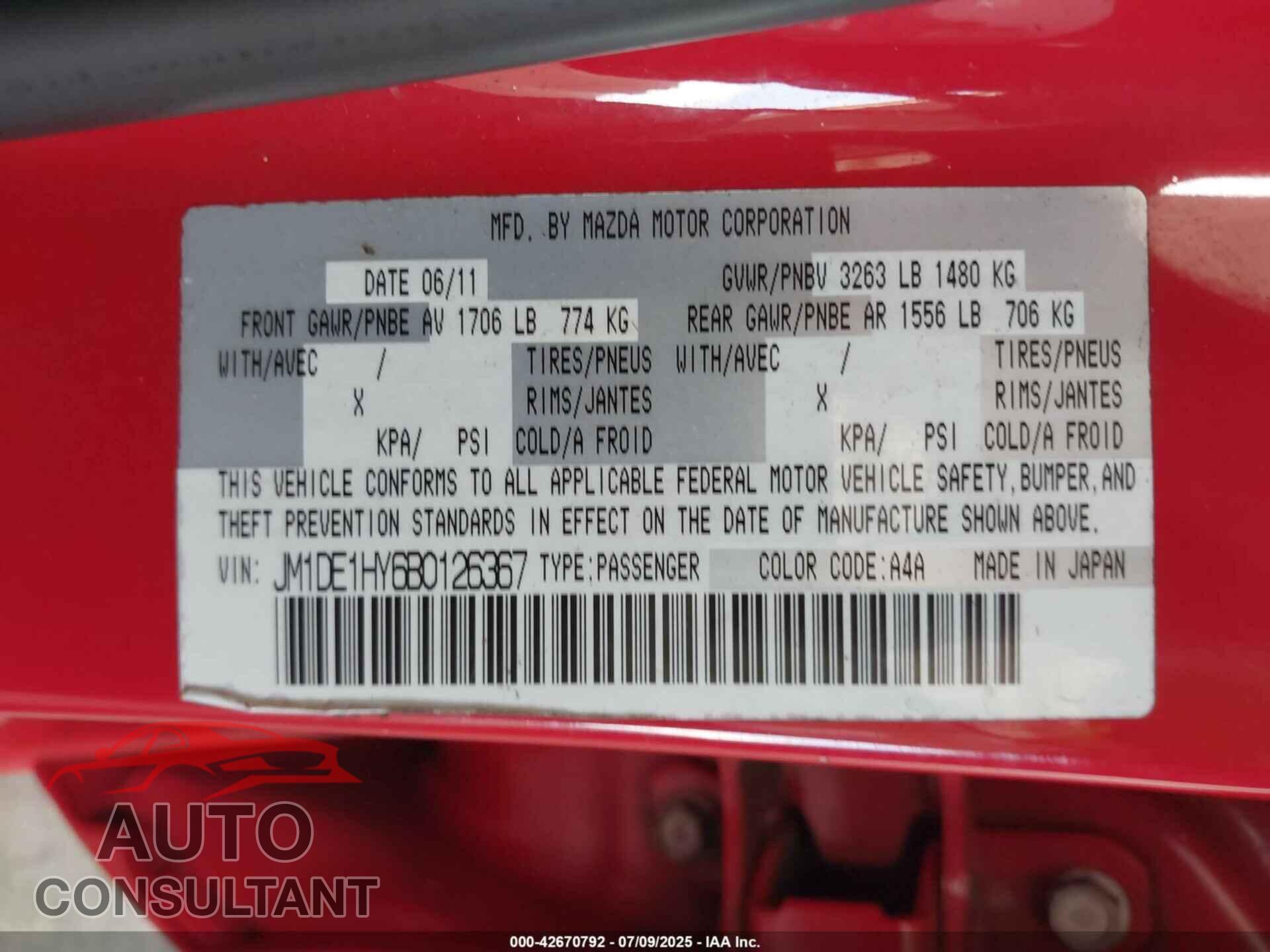 MAZDA MAZDA2 2011 - JM1DE1HY6B0126367