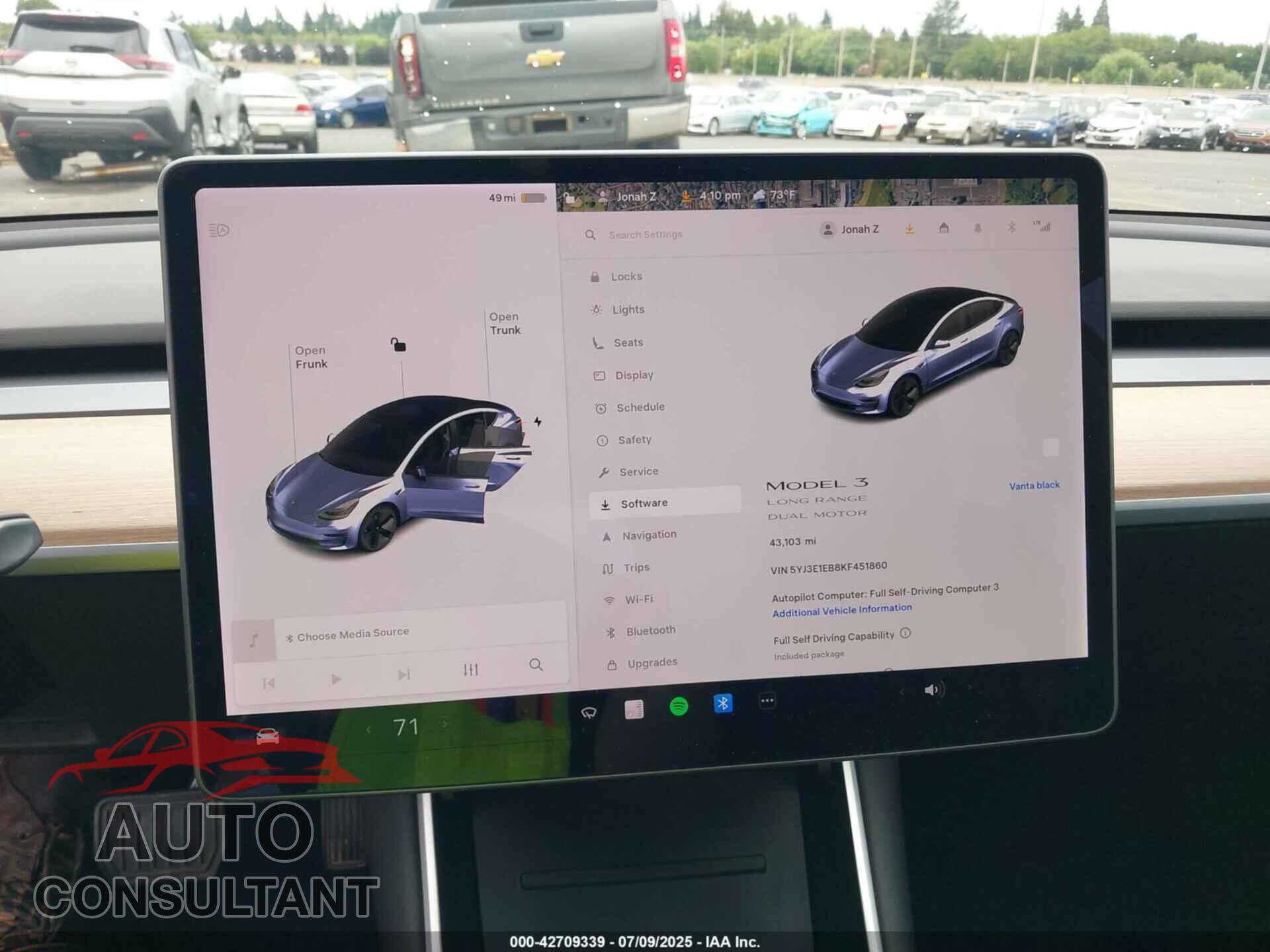 TESLA MODEL 3 2019 - 5YJ3E1EB8KF451860