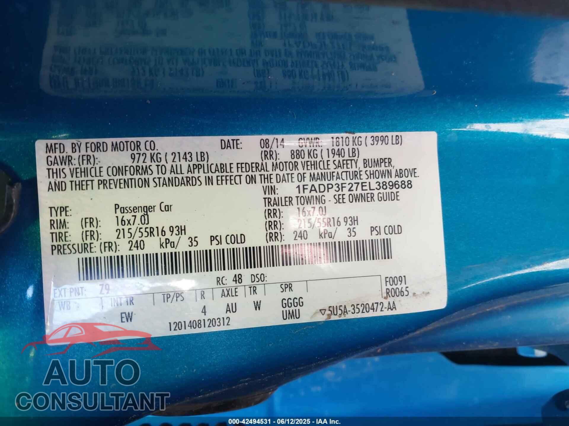 FORD FOCUS 2014 - 1FADP3F27EL389688