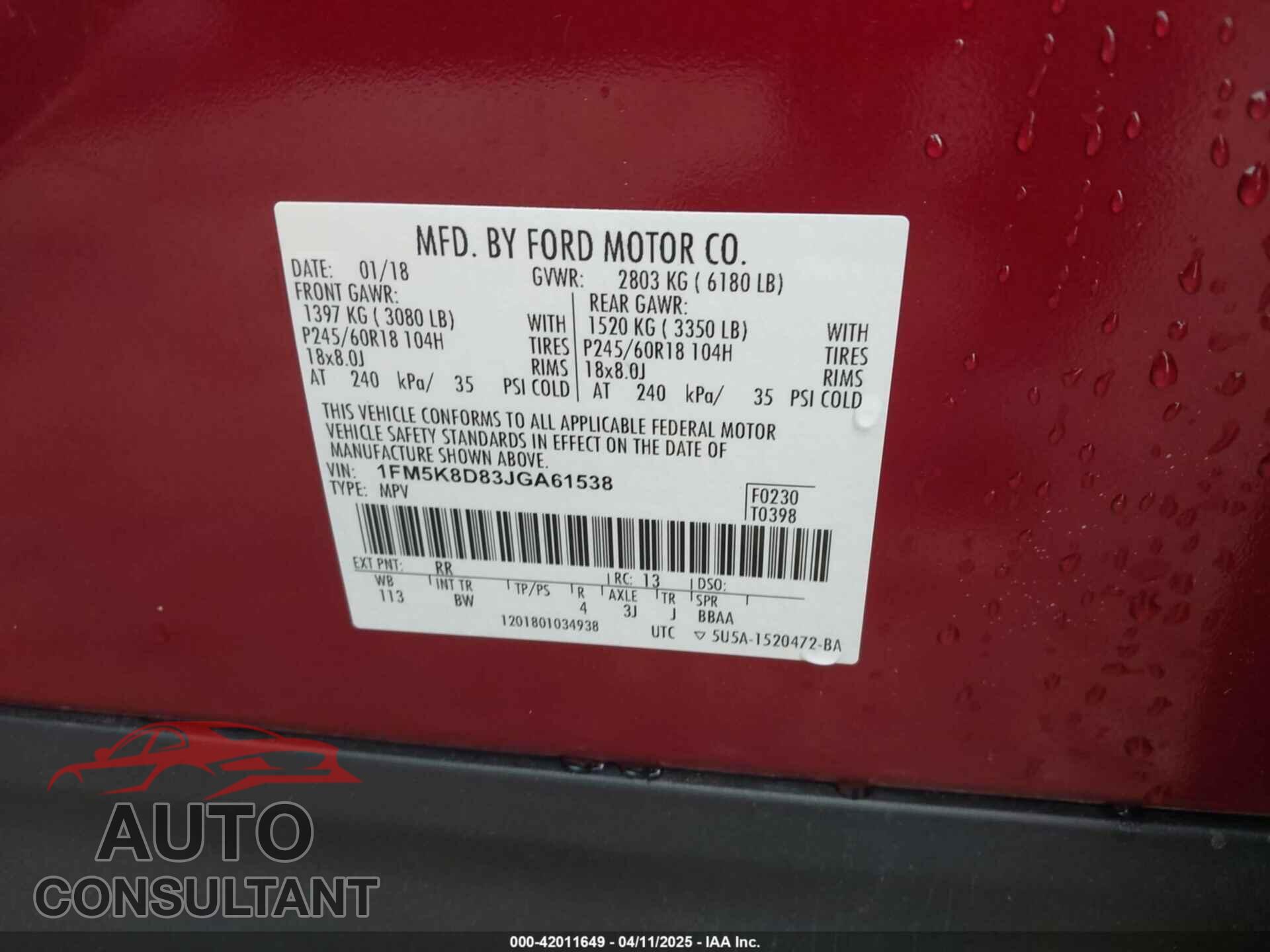 FORD EXPLORER 2018 - 1FM5K8D83JGA61538