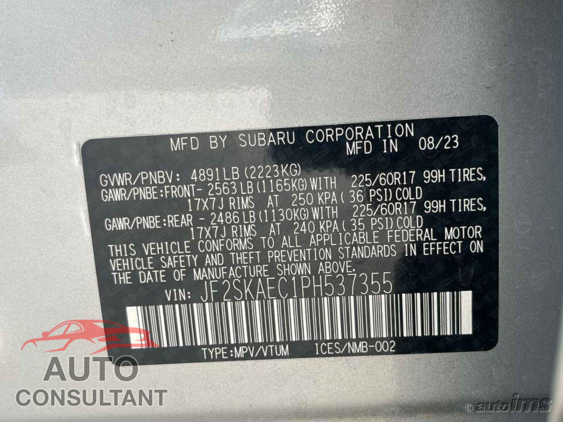 SUBARU FORESTER 2023 - JF2SKAEC1PH537355