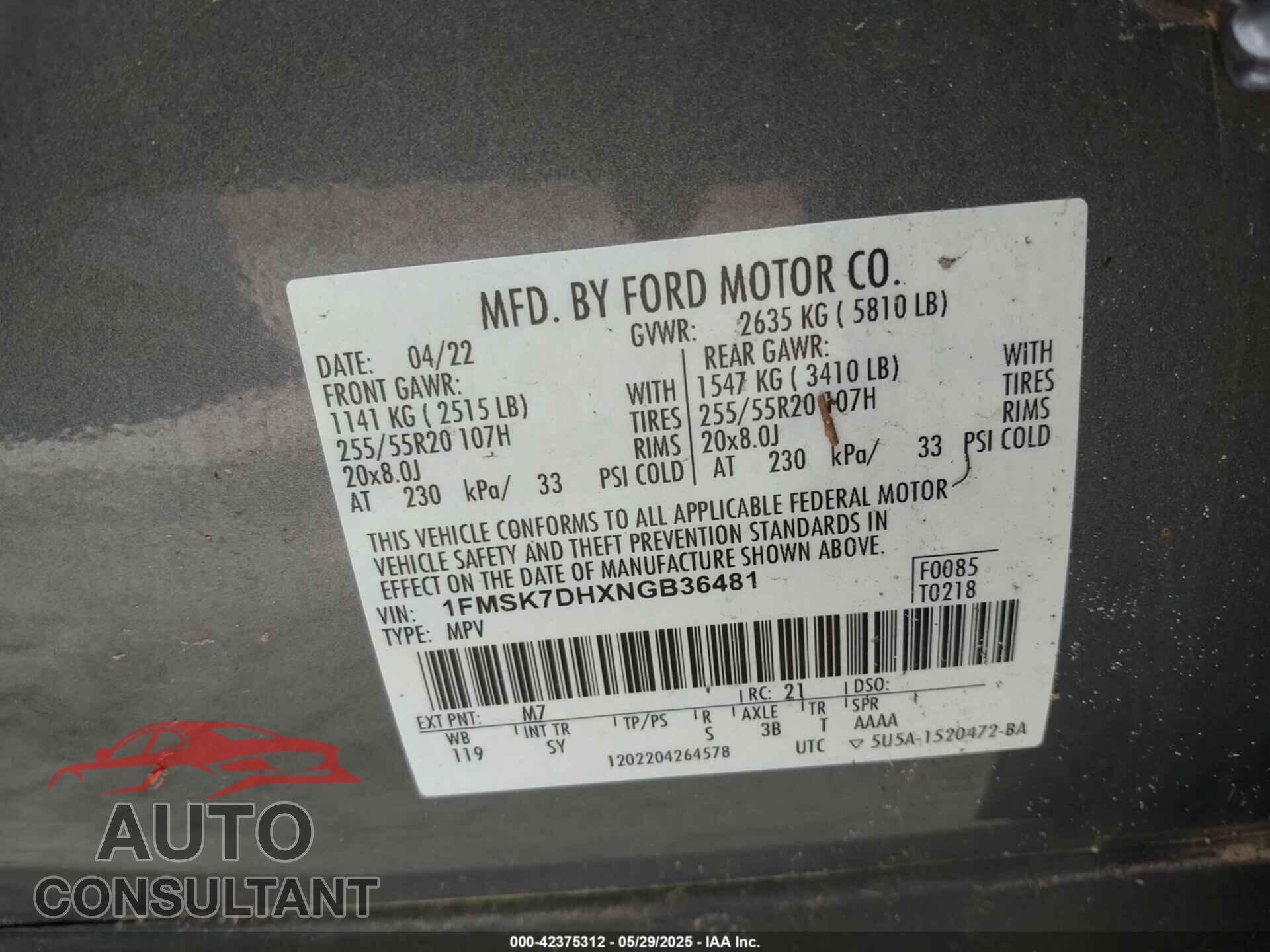 FORD EXPLORER 2022 - 1FMSK7DHXNGB36481
