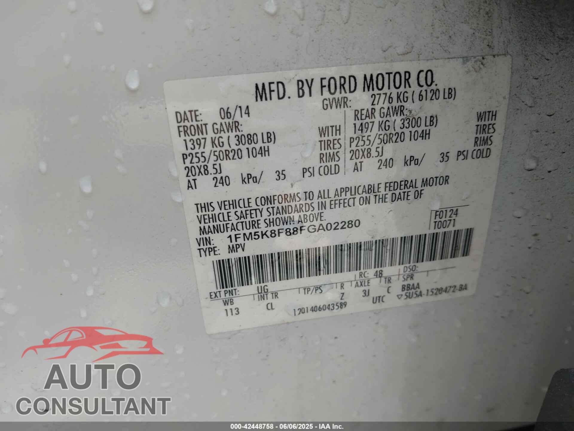 FORD EXPLORER 2015 - 1FM5K8F88FGA02280