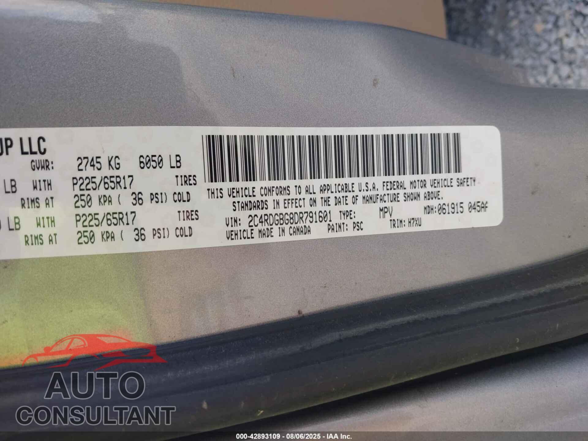 DODGE GRAND CARAVAN 2013 - 2C4RDGBG8DR791601