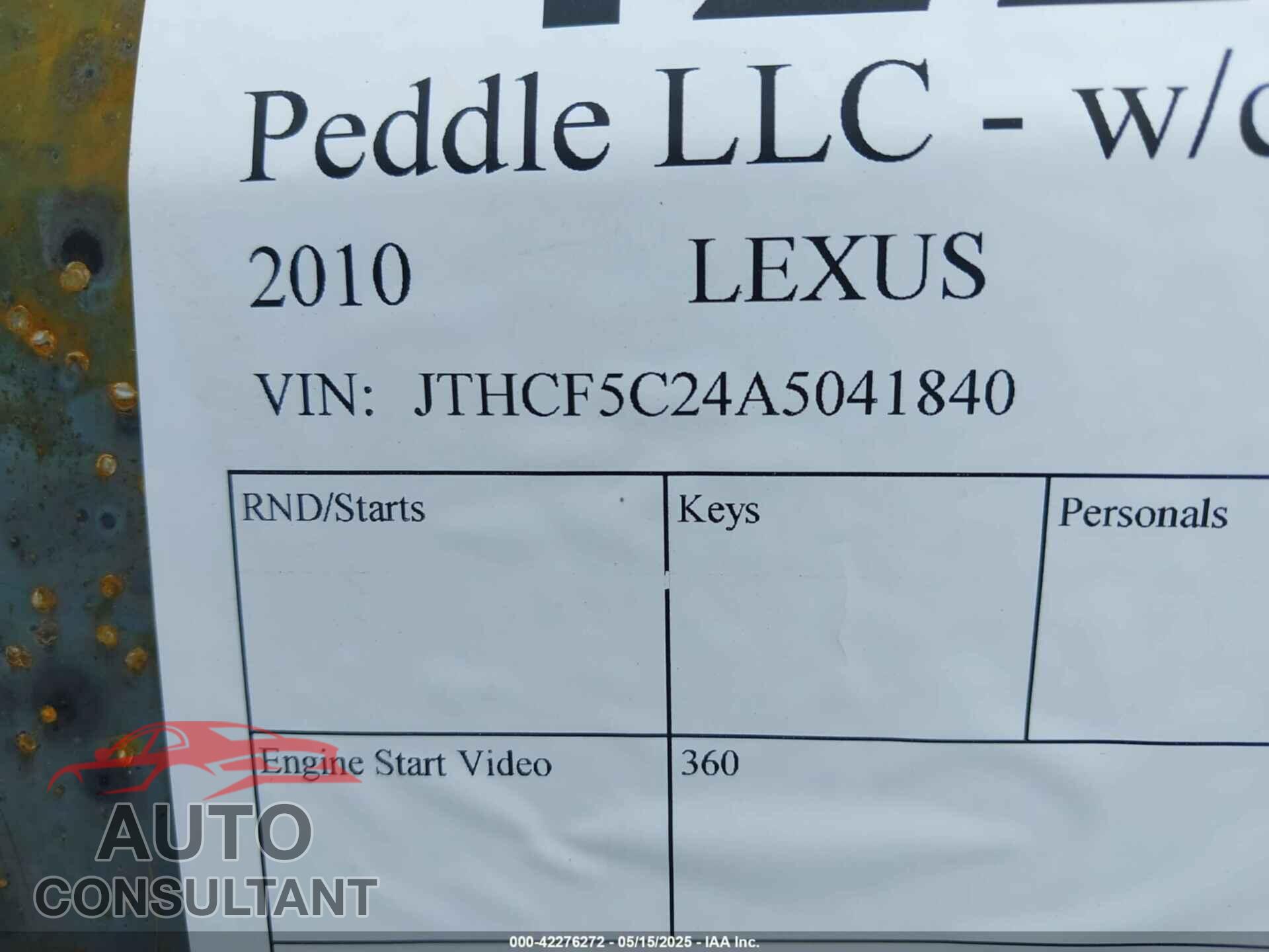 LEXUS IS 250 2010 - JTHCF5C24A5041840
