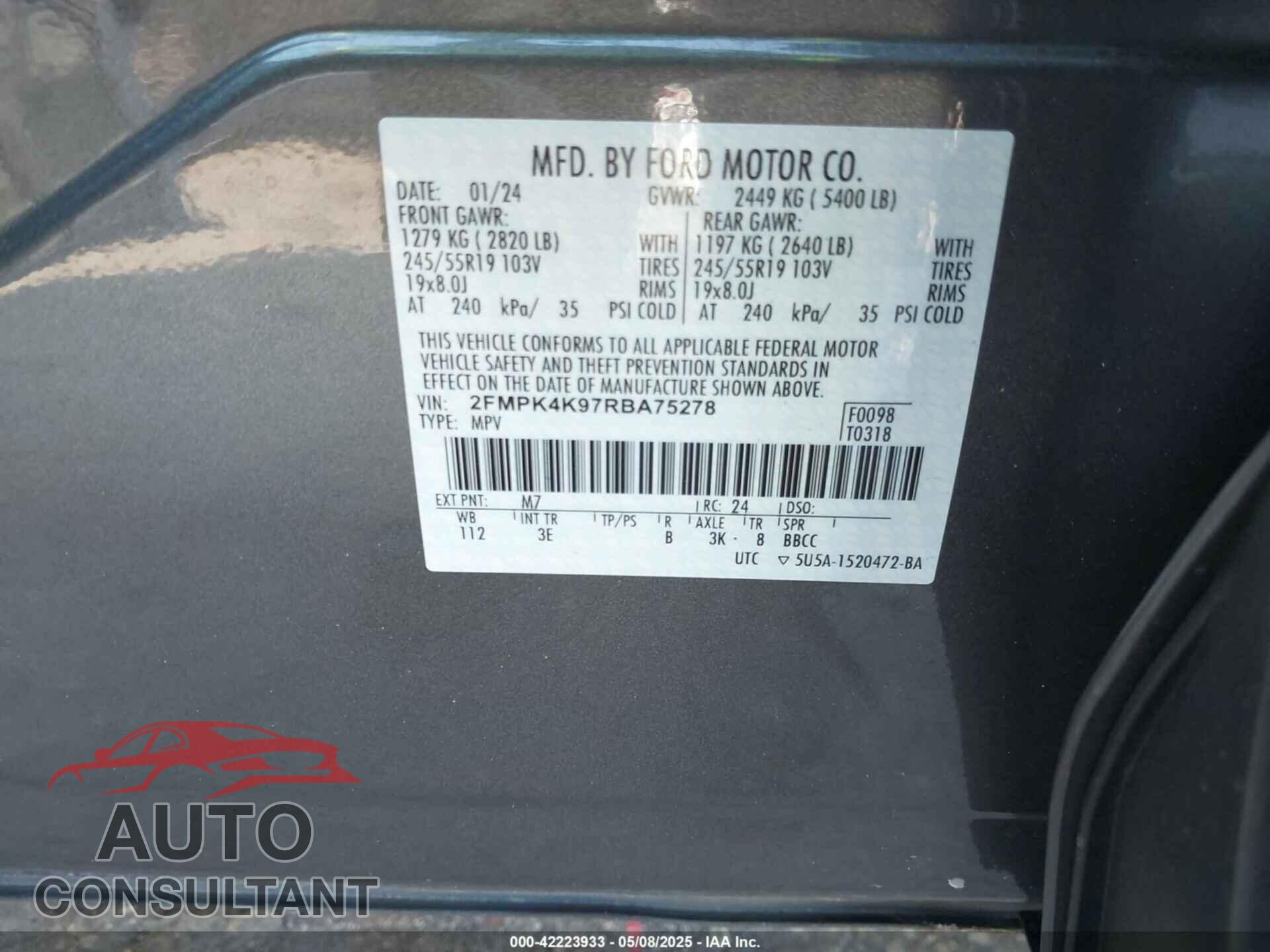FORD EDGE 2024 - 2FMPK4K97RBA75278