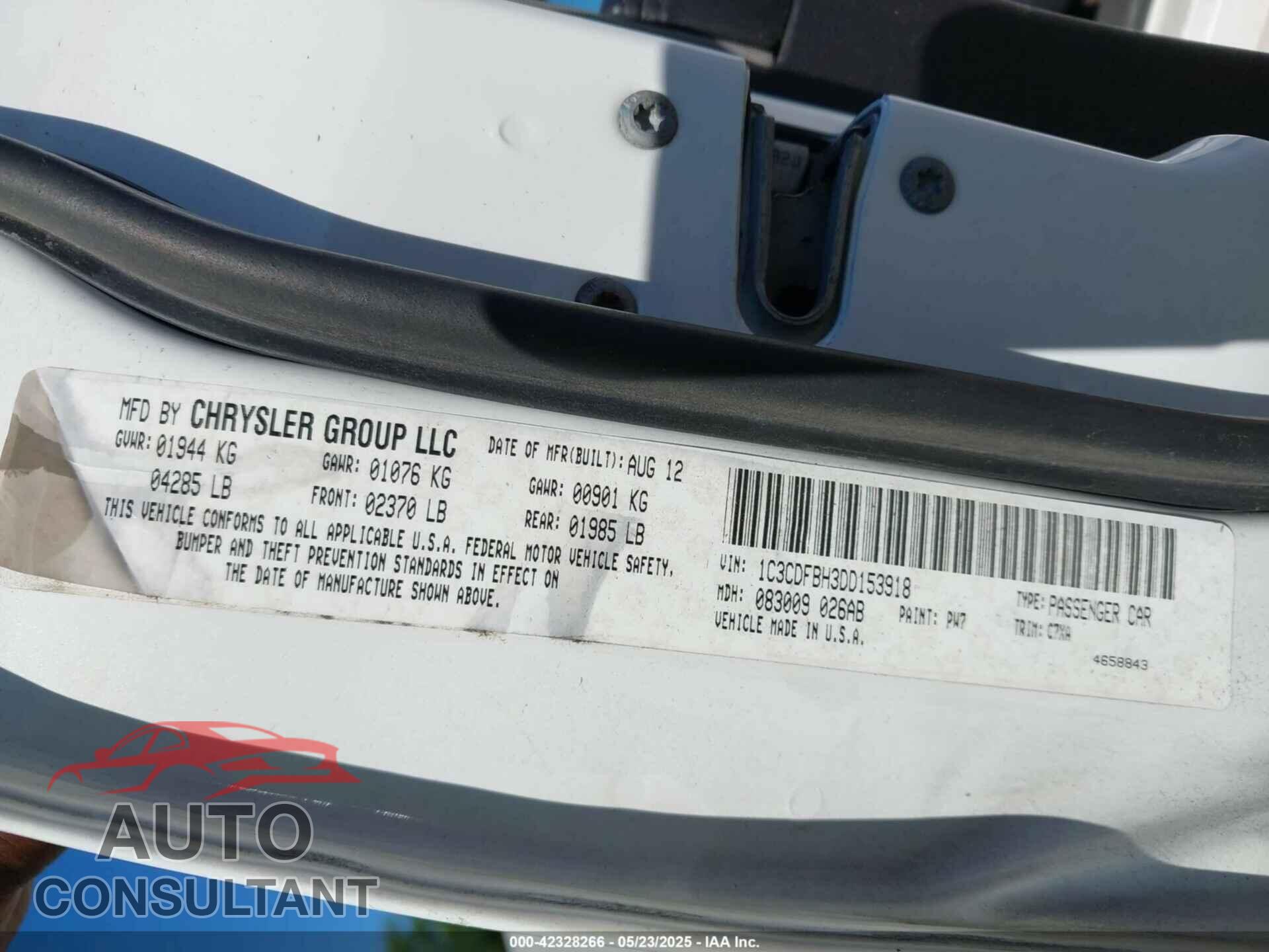 DODGE DART 2013 - 1C3CDFBH3DD153918