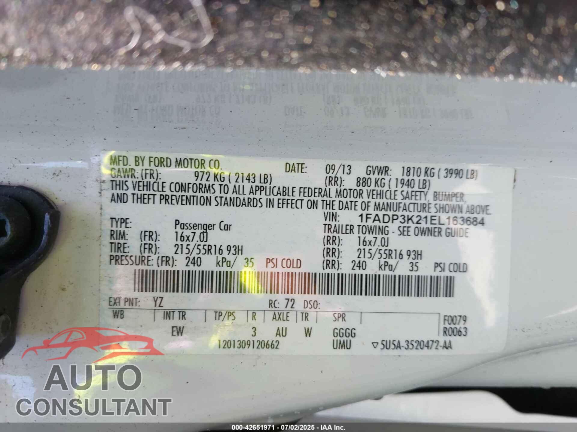 FORD FOCUS 2014 - 1FADP3K21EL163684