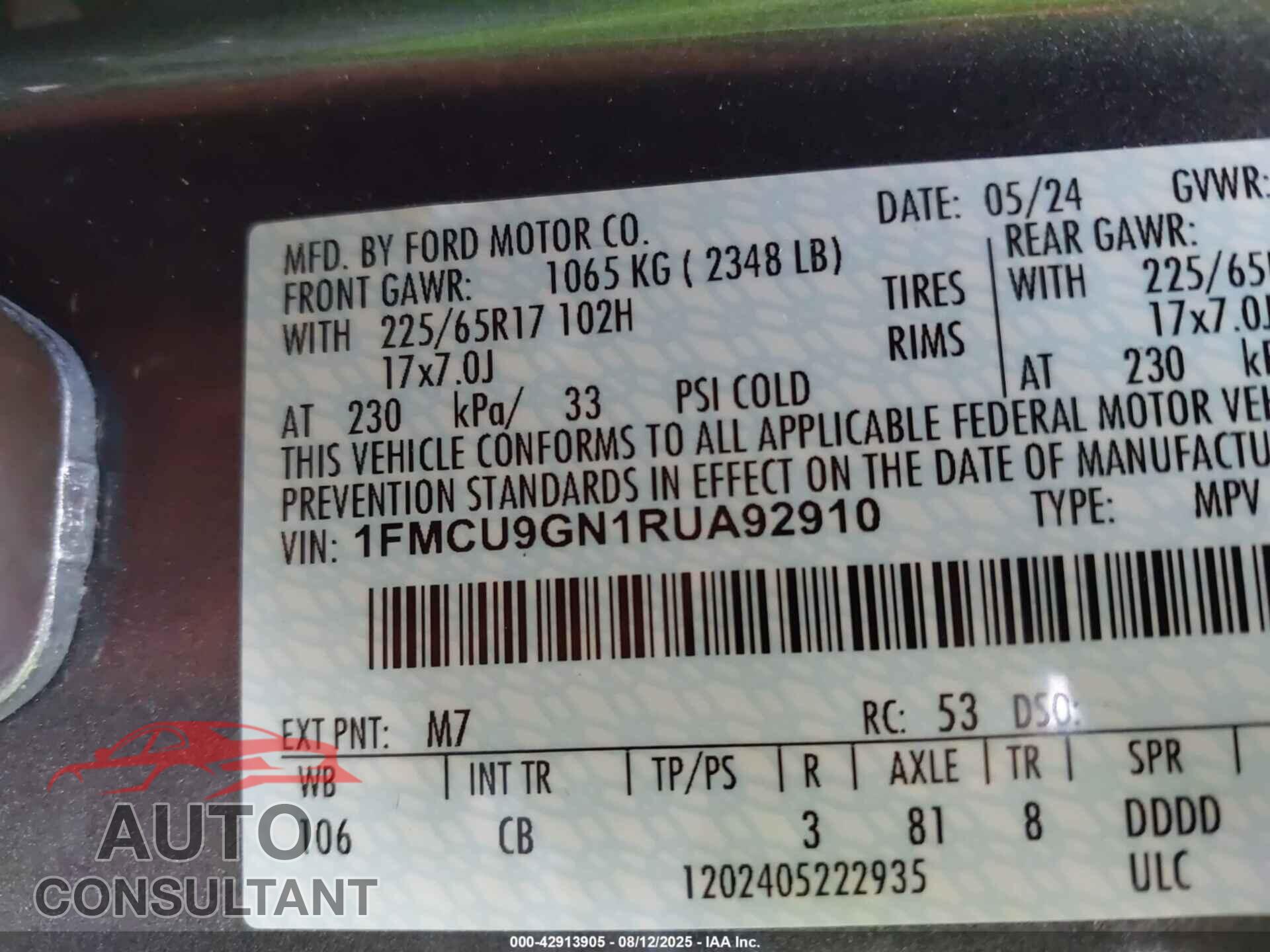 FORD ESCAPE 2024 - 1FMCU9GN1RUA92910
