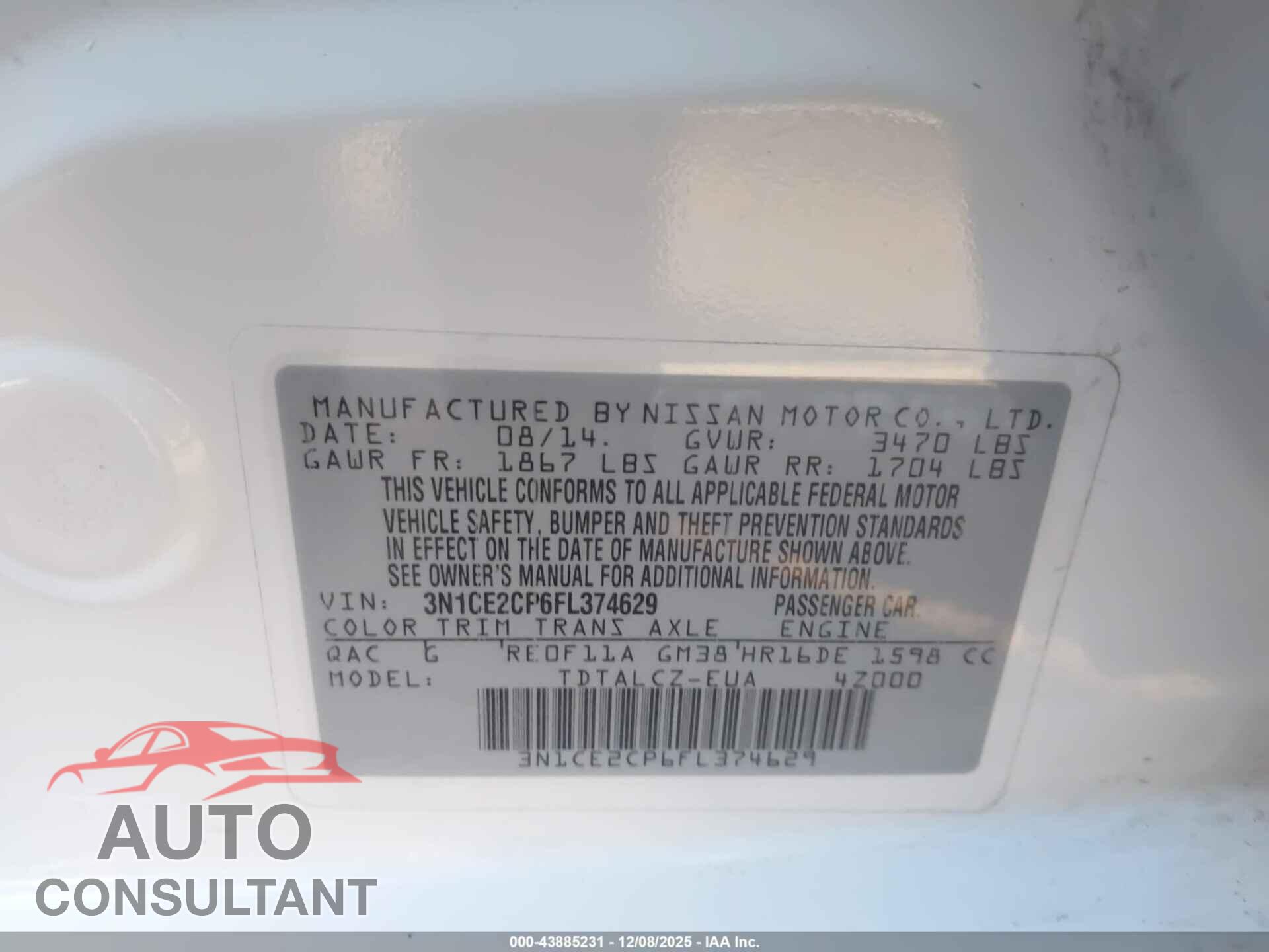 NISSAN VERSA NOTE 2015 - 3N1CE2CP6FL374629
