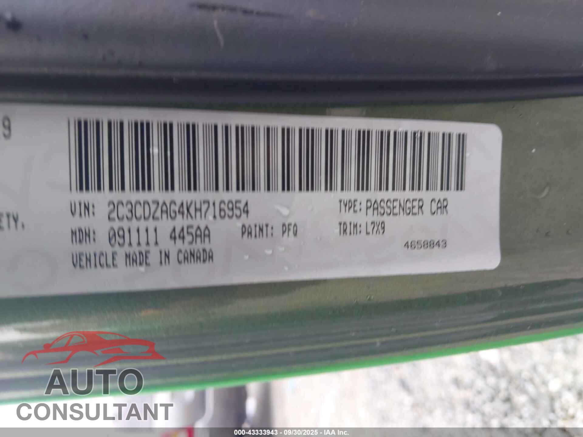 DODGE CHALLENGER 2019 - 2C3CDZAG4KH716954