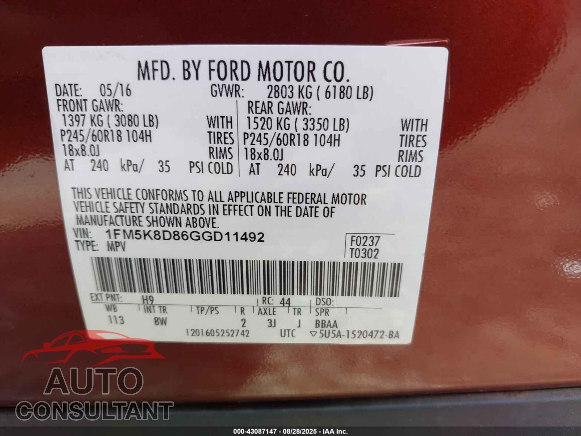 FORD EXPLORER 2016 - 1FM5K8D86GGD11492