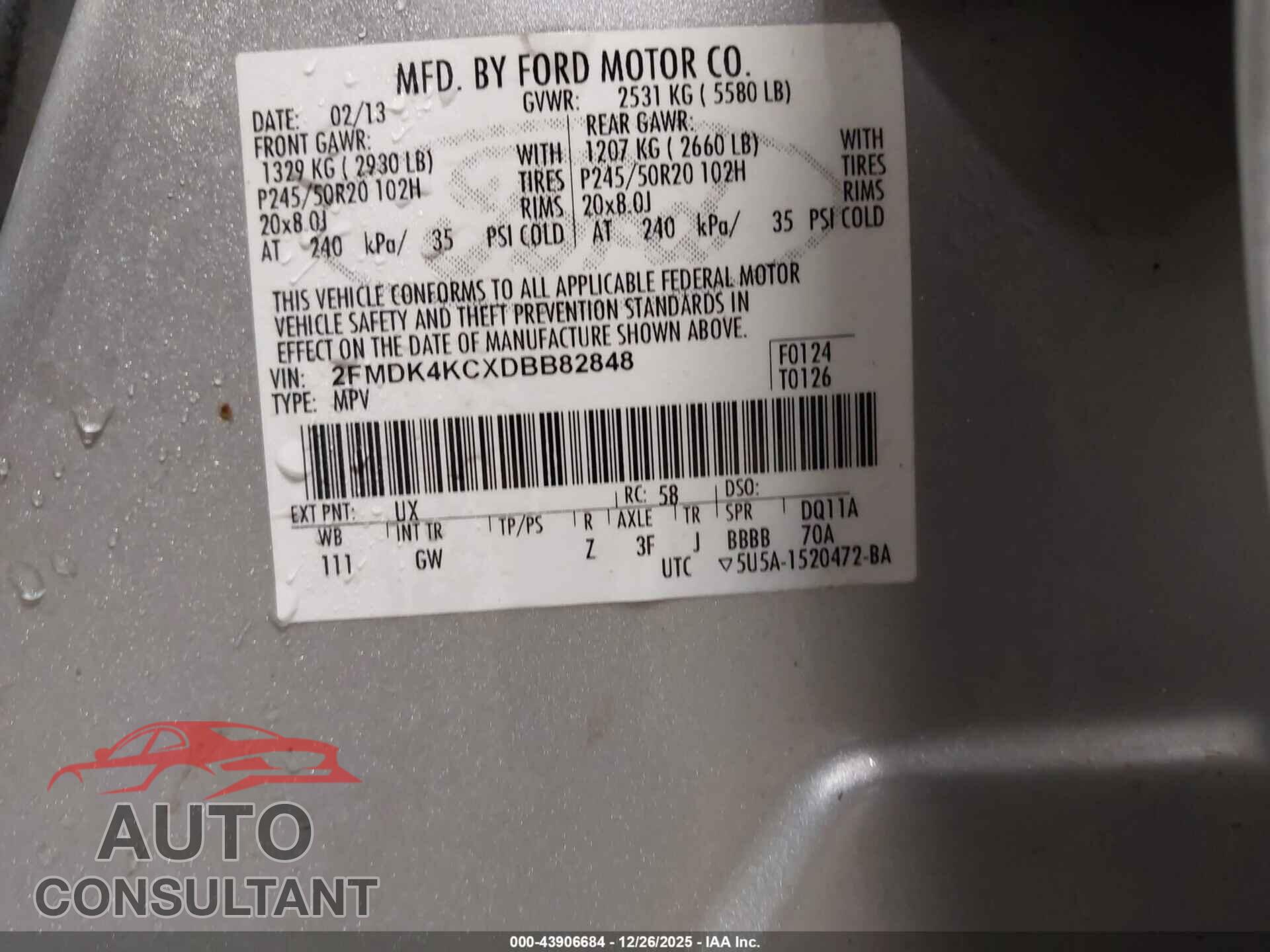 FORD EDGE 2013 - 2FMDK4KCXDBB82848
