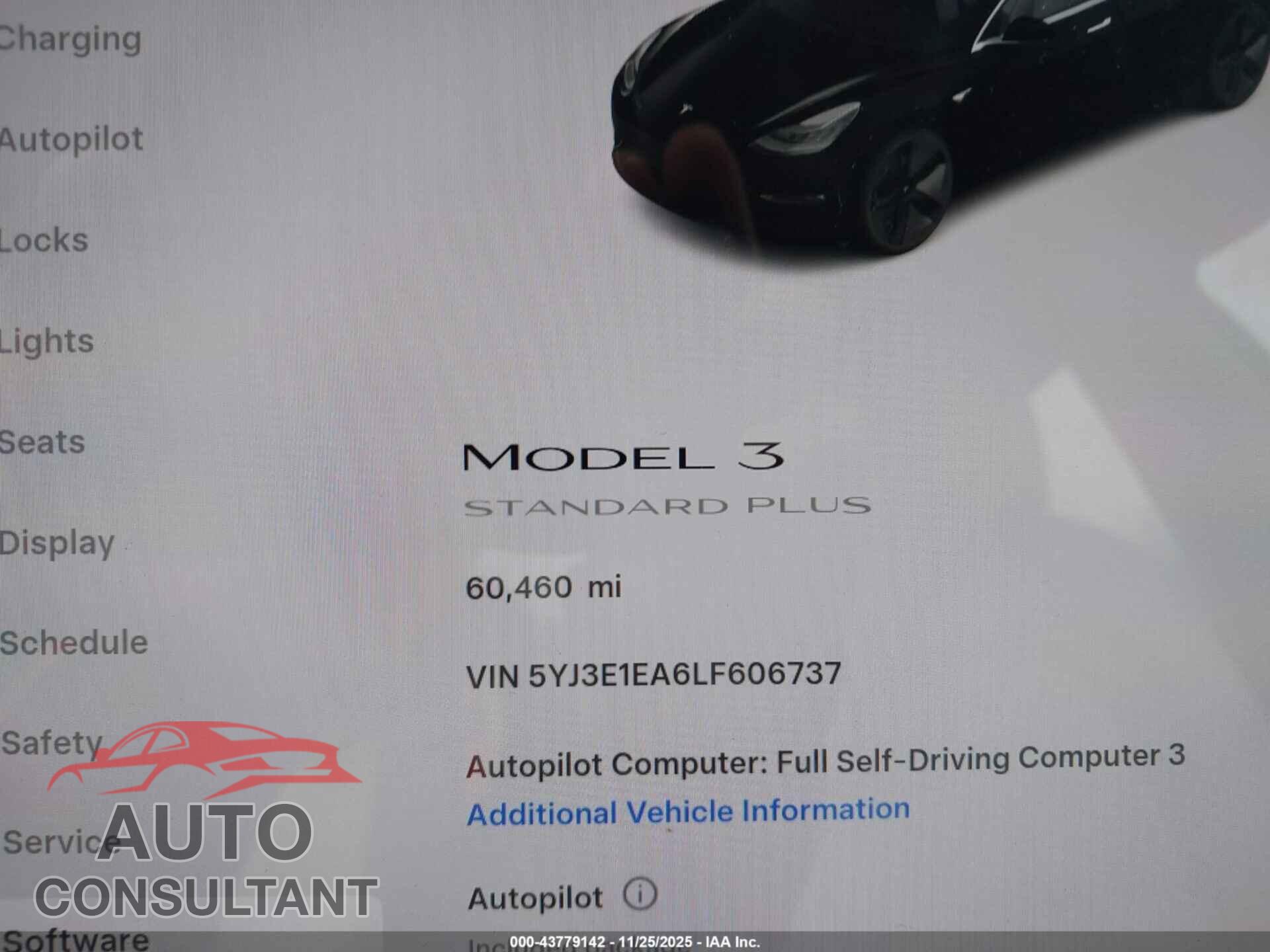 TESLA MODEL 3 2020 - 5YJ3E1EA6LF606737