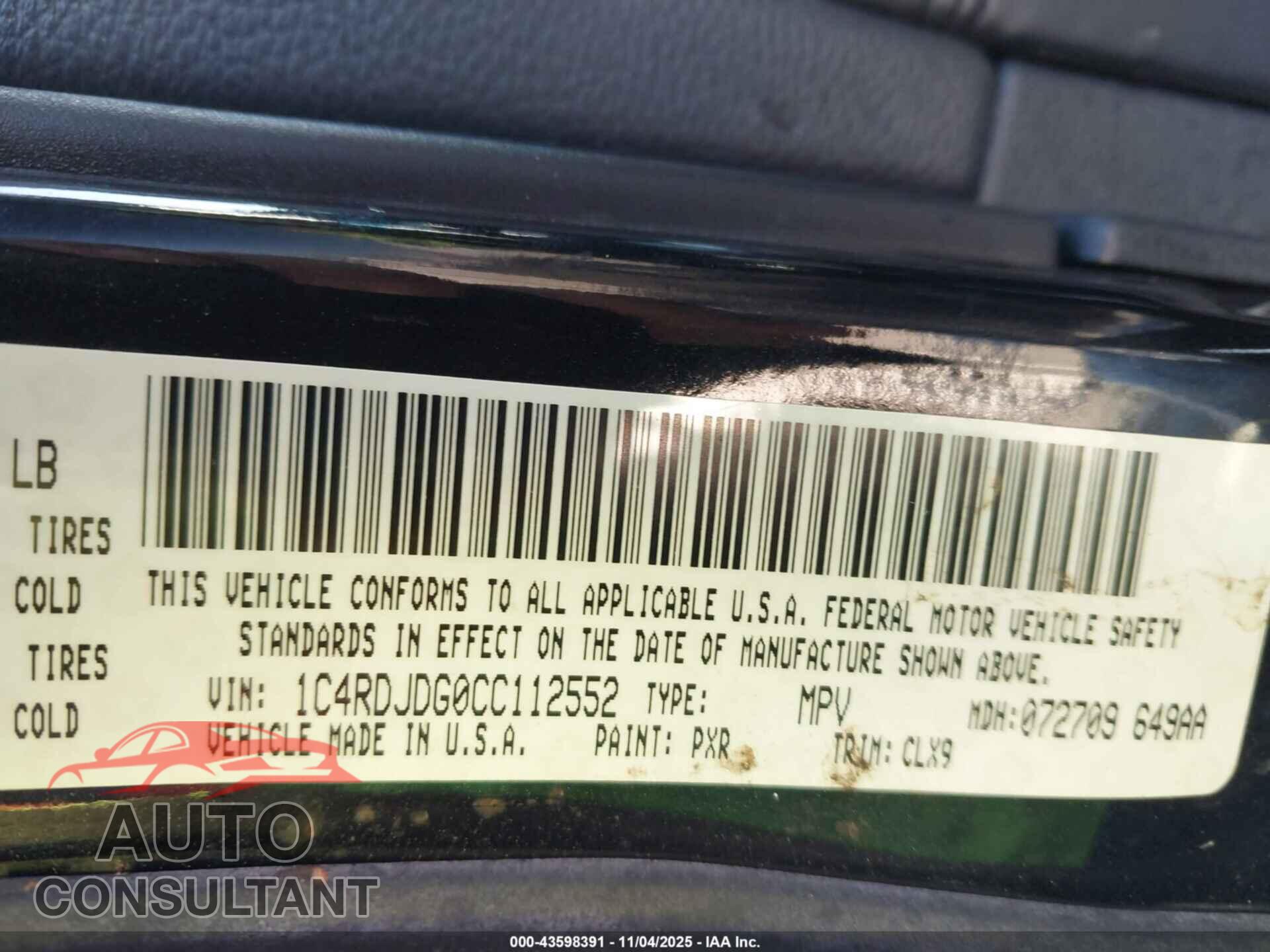 DODGE DURANGO 2012 - 1C4RDJDG0CC112552