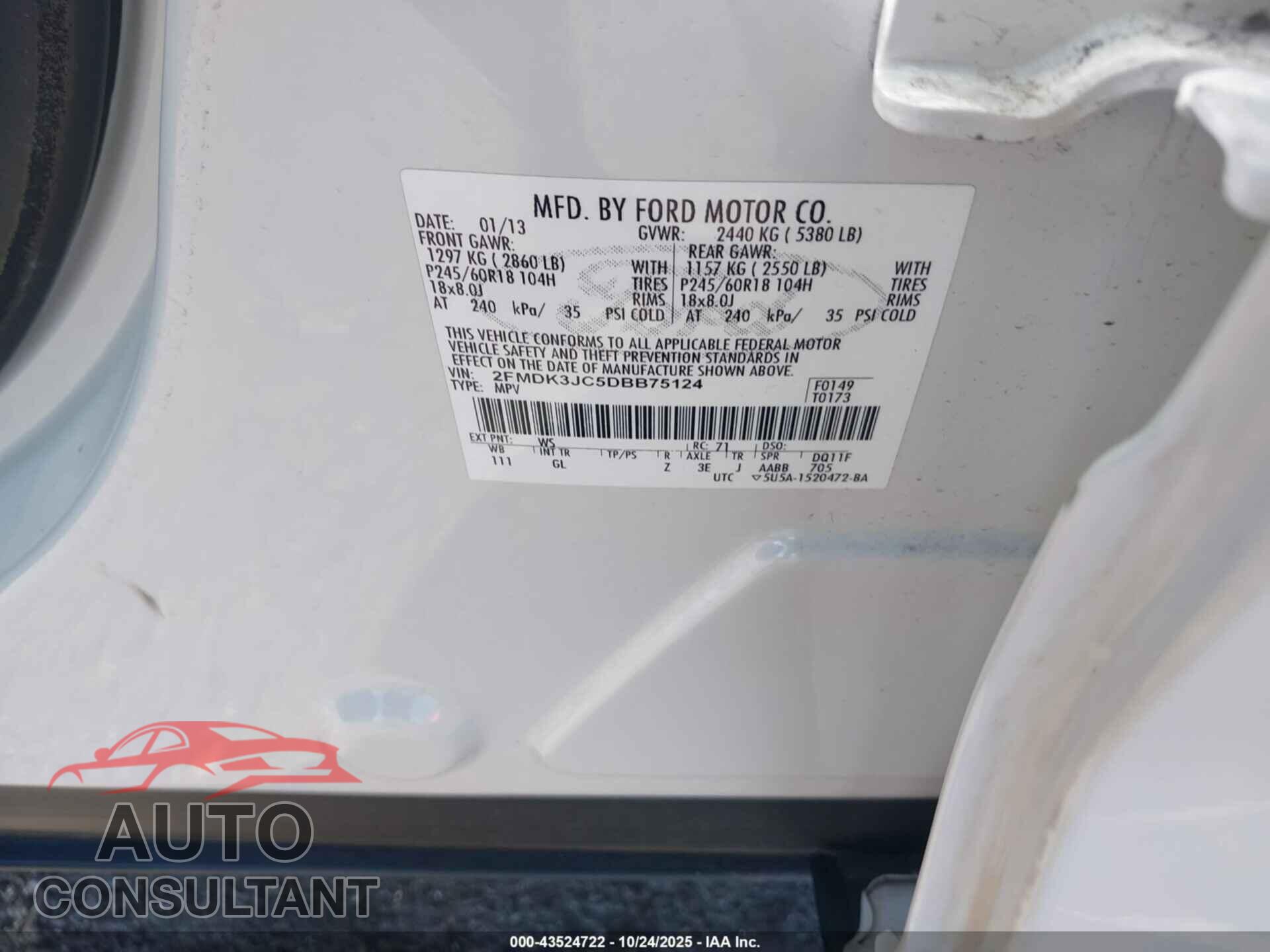 FORD EDGE 2013 - 2FMDK3JC5DBB75124