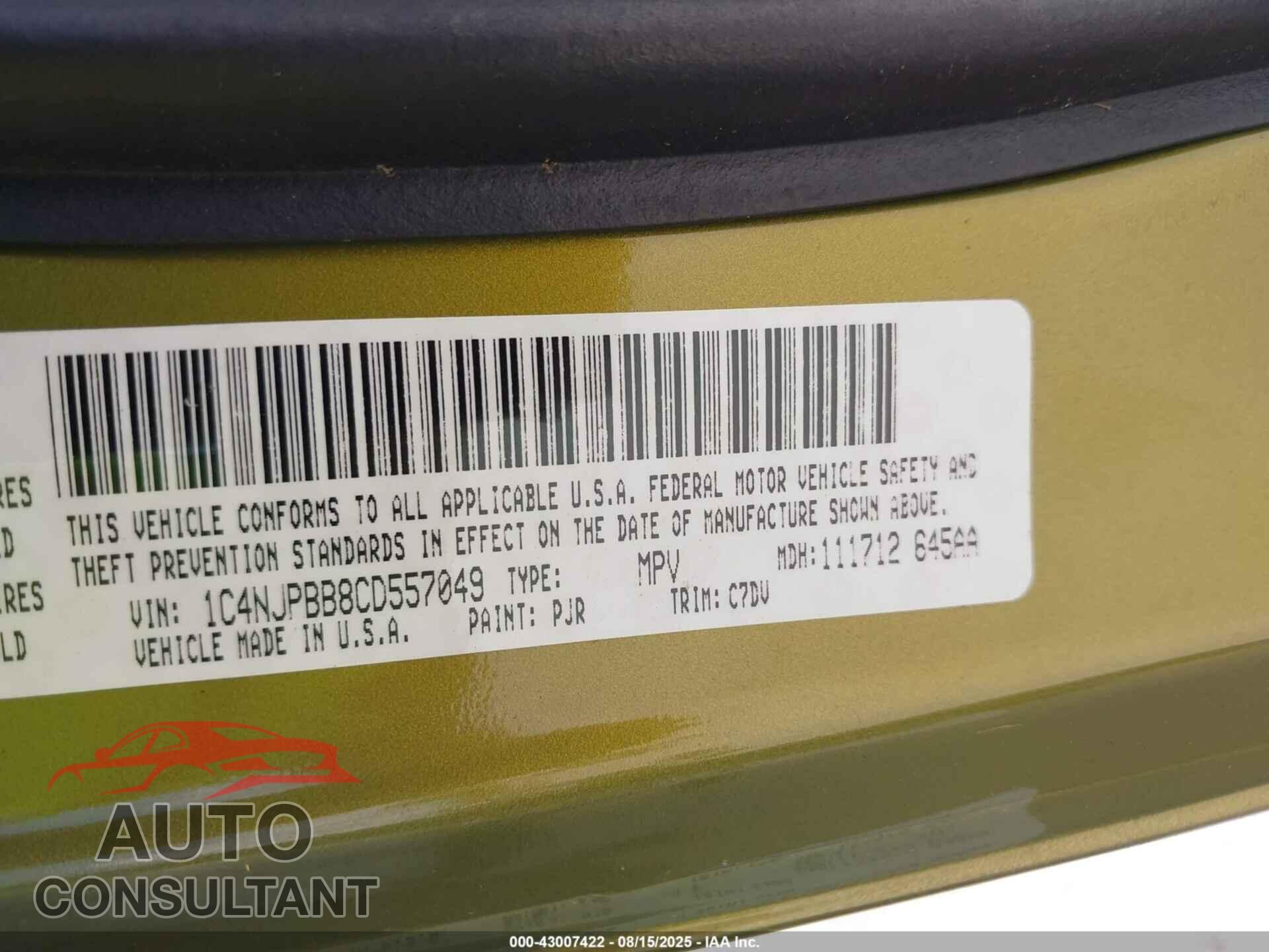 JEEP PATRIOT 2012 - 1C4NJPBB8CD557049