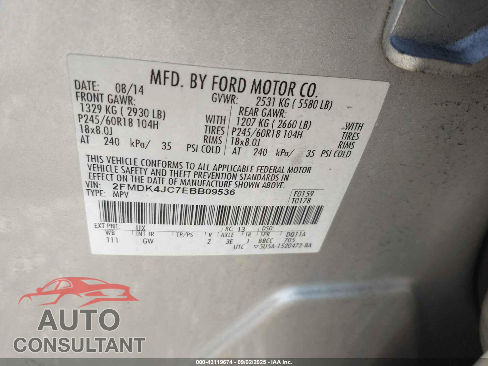 FORD EDGE 2014 - 2FMDK4JC7EBB09536