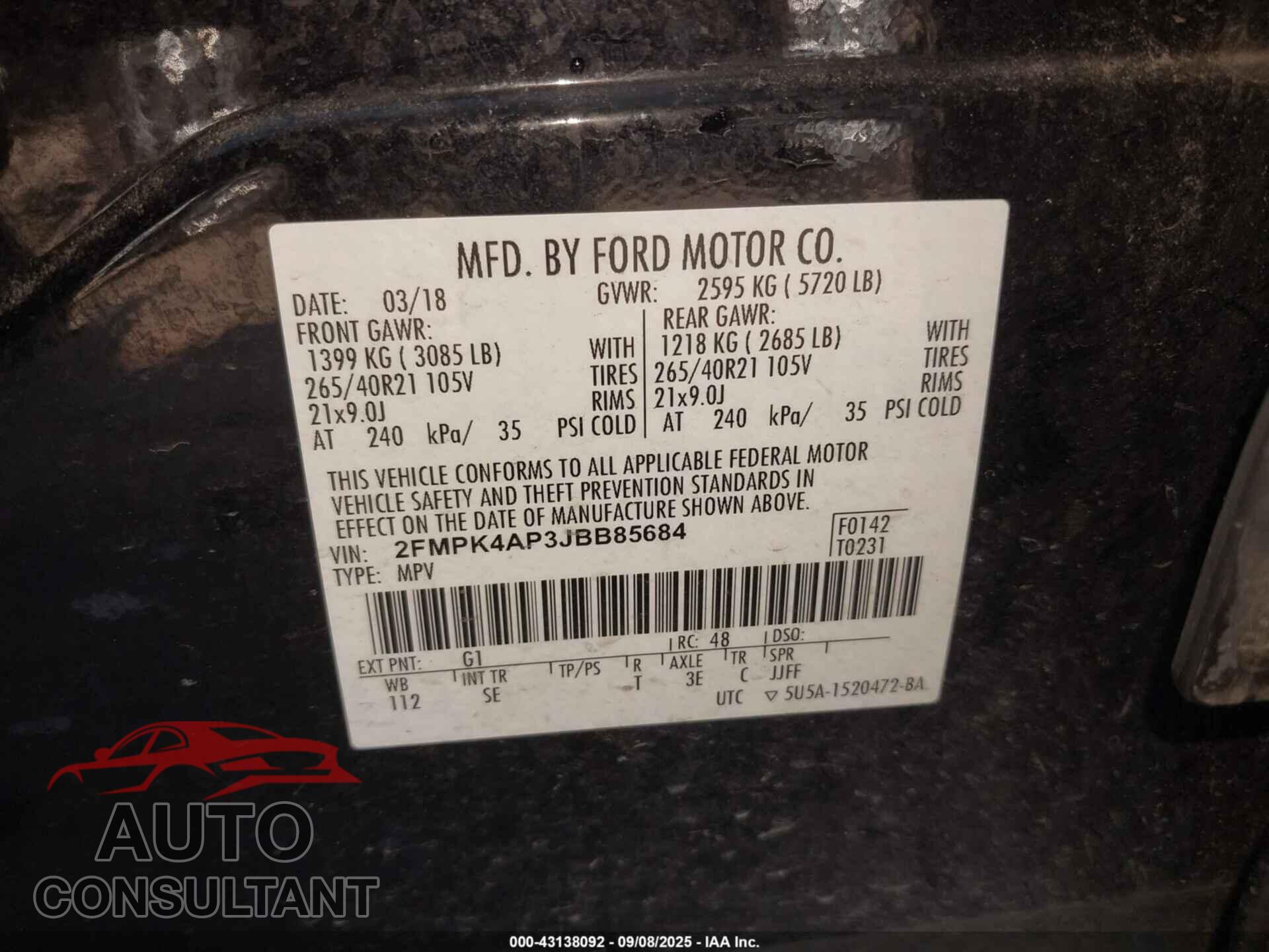 FORD EDGE 2018 - 2FMPK4AP3JBB85684