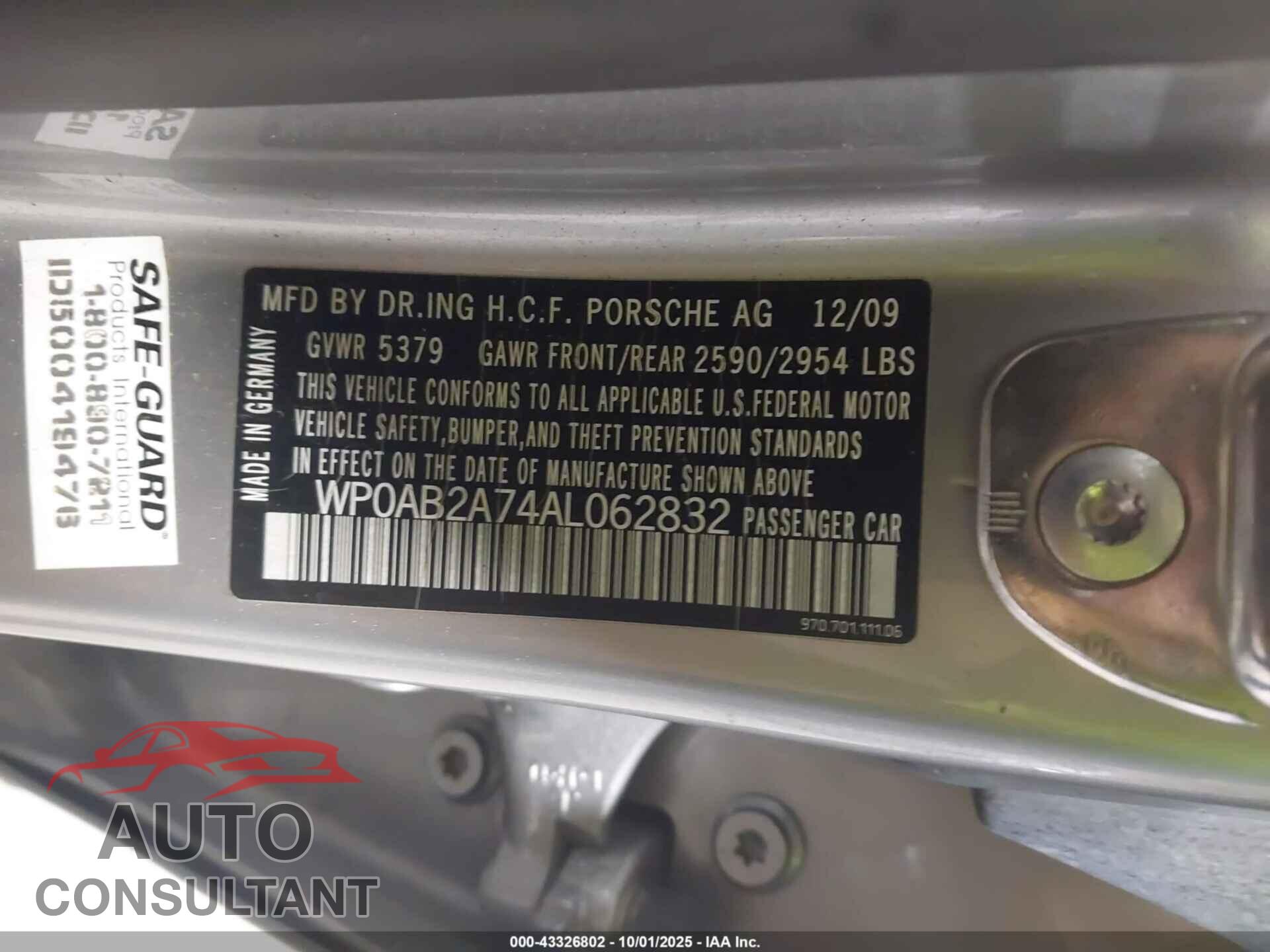 PORSCHE PANAMERA 2010 - WP0AB2A74AL062832