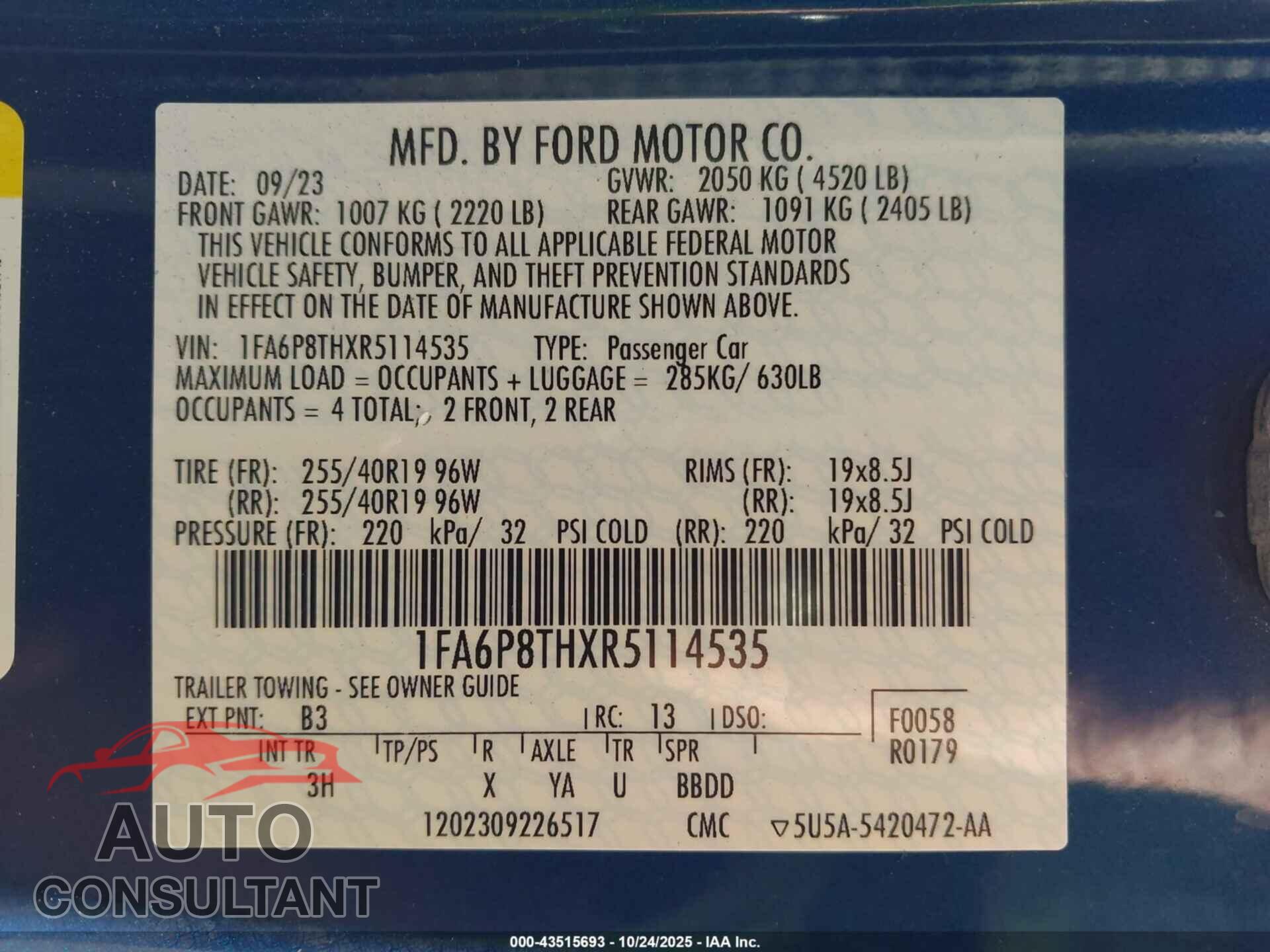 FORD MUSTANG 2024 - 1FA6P8THXR5114535