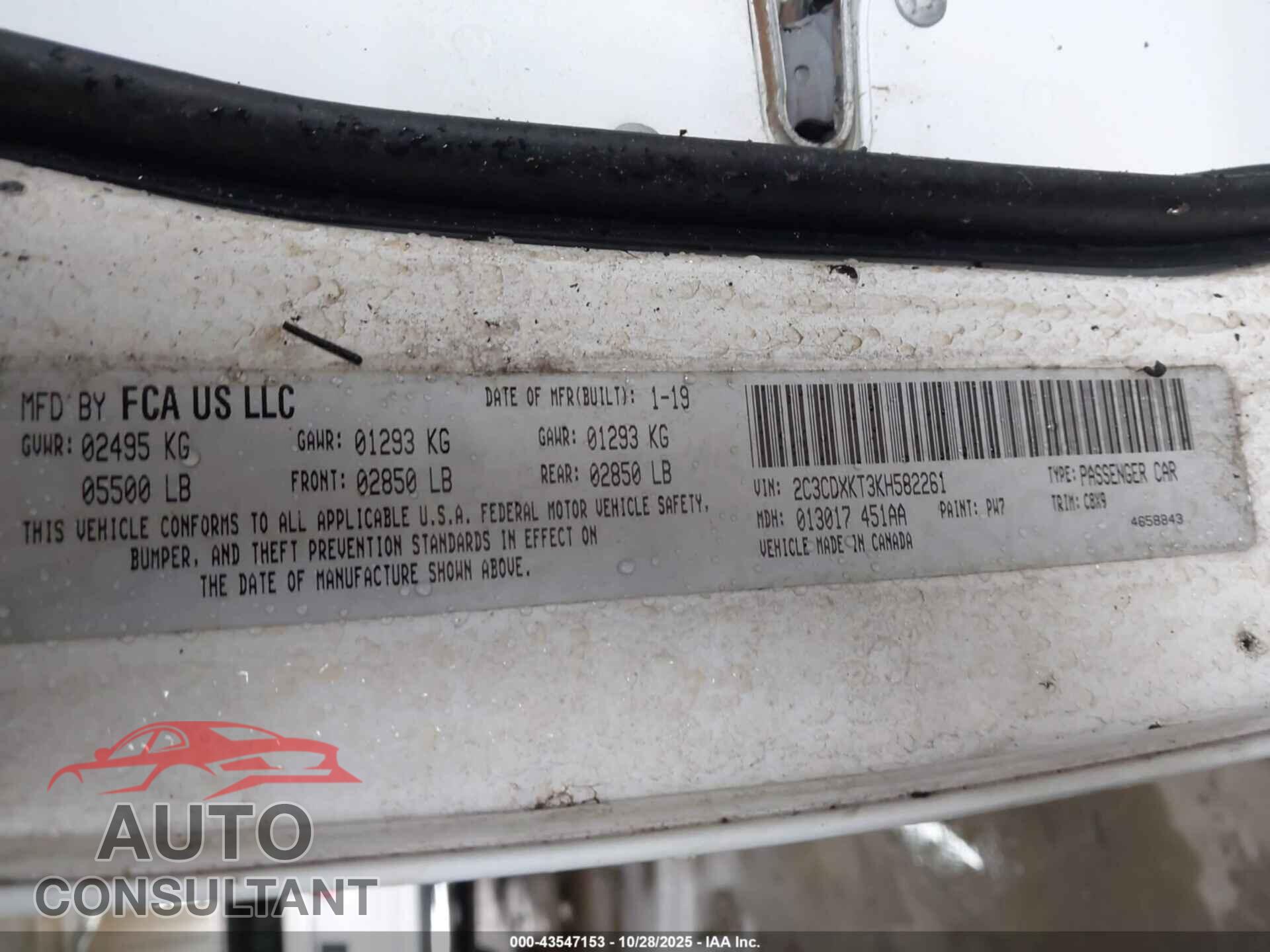 DODGE CHARGER 2019 - 2C3CDXKT3KH582261