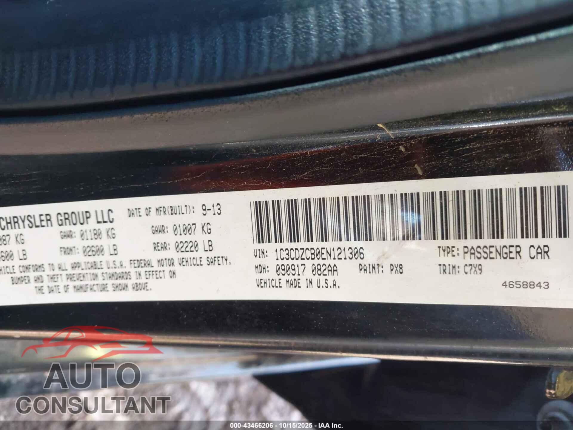 DODGE AVENGER 2014 - 1C3CDZCB0EN121306