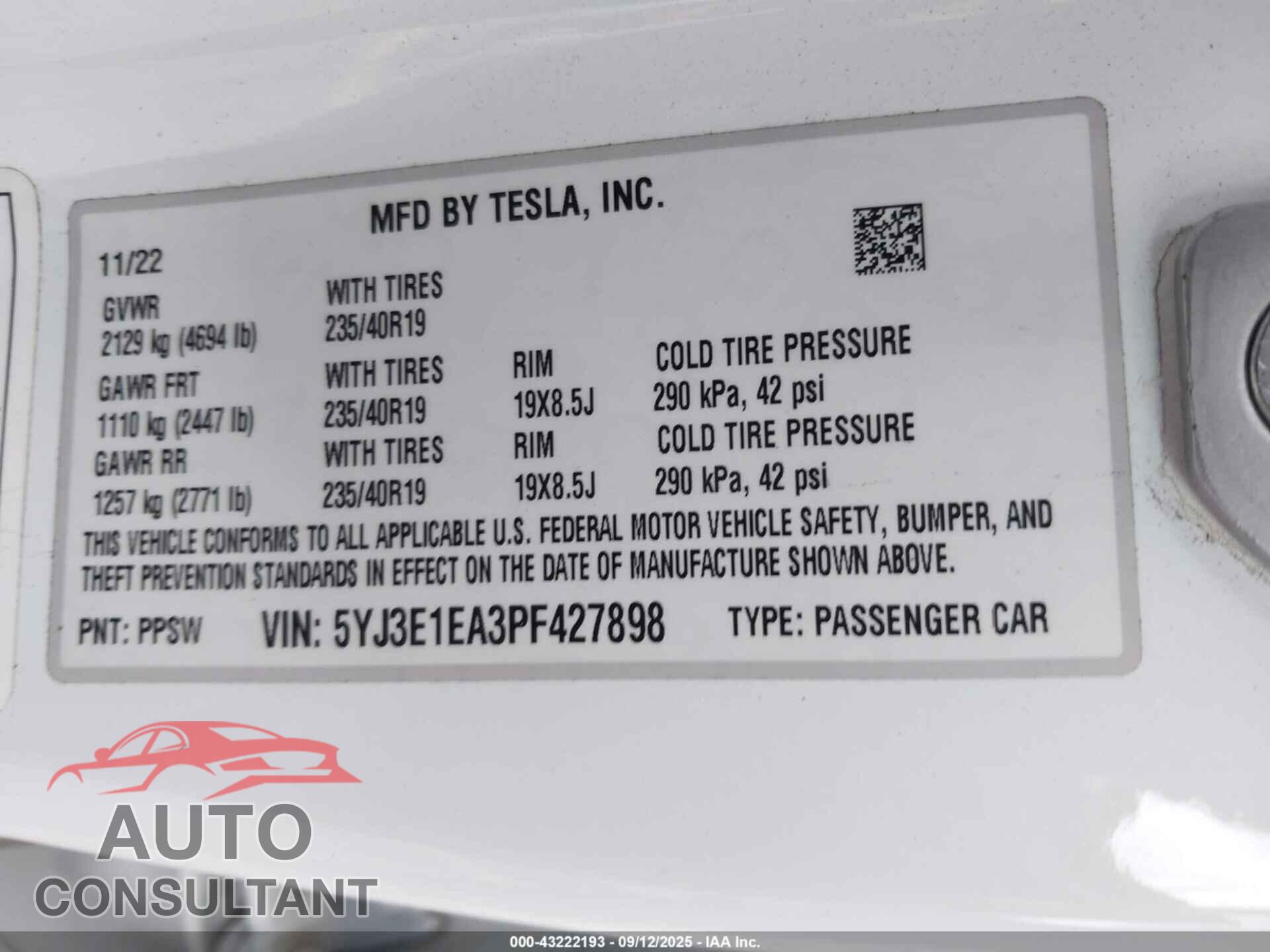TESLA MODEL 3 2023 - 5YJ3E1EA3PF427898