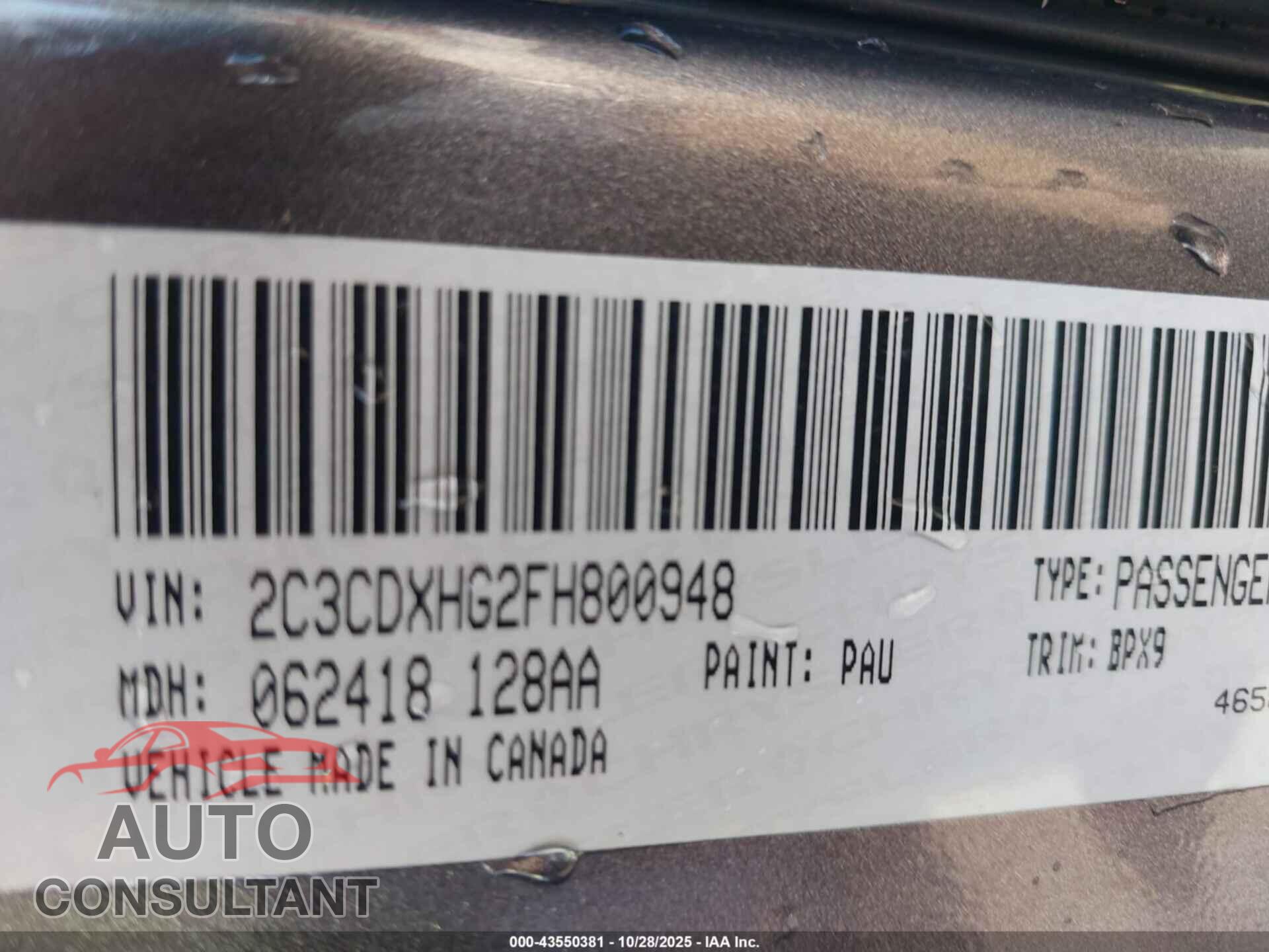 DODGE CHARGER 2015 - 2C3CDXHG2FH800948