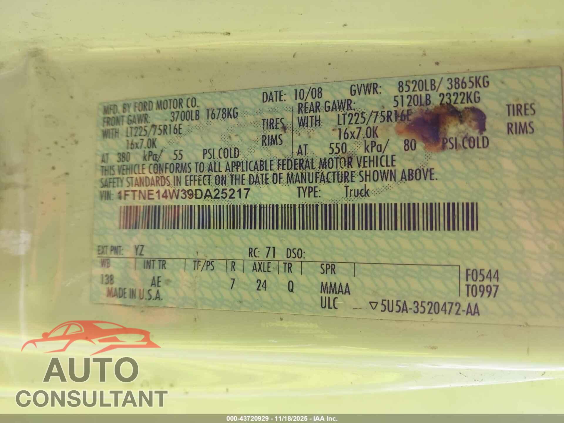 FORD E-150 2009 - 1FTNE14W39DA25217