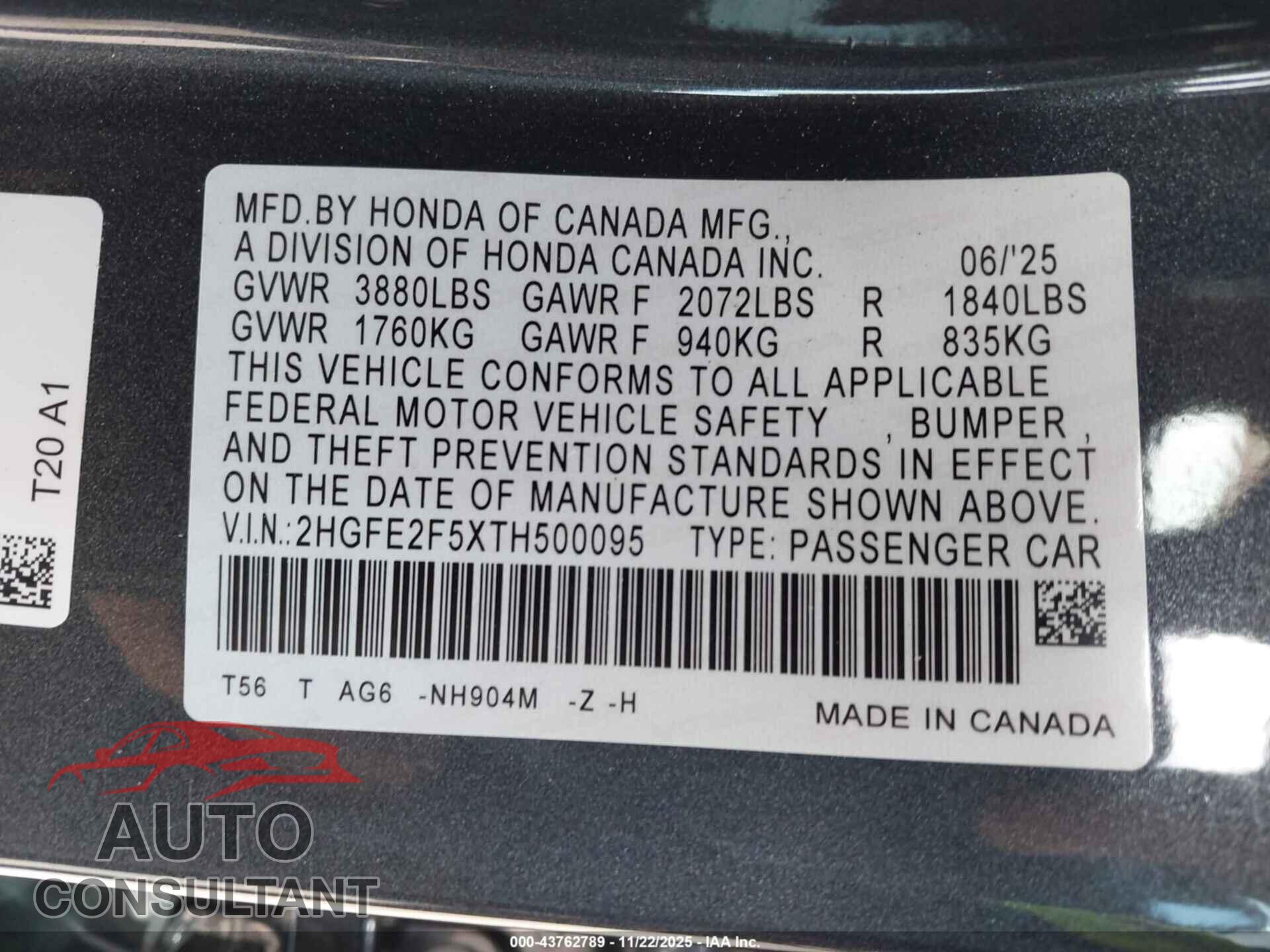 HONDA CIVIC 2026 - 2HGFE2F5XTH500095
