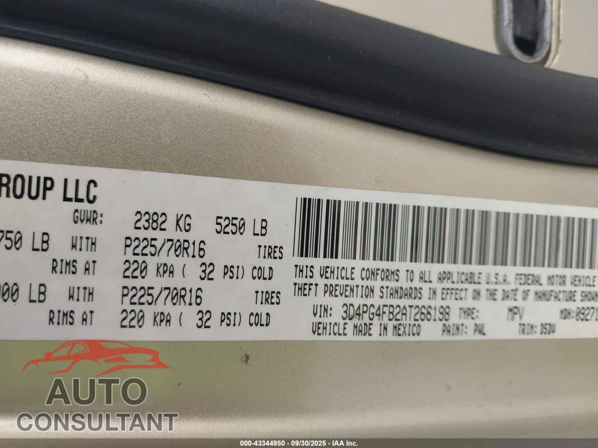 DODGE JOURNEY 2010 - 3D4PG4FB2AT266198