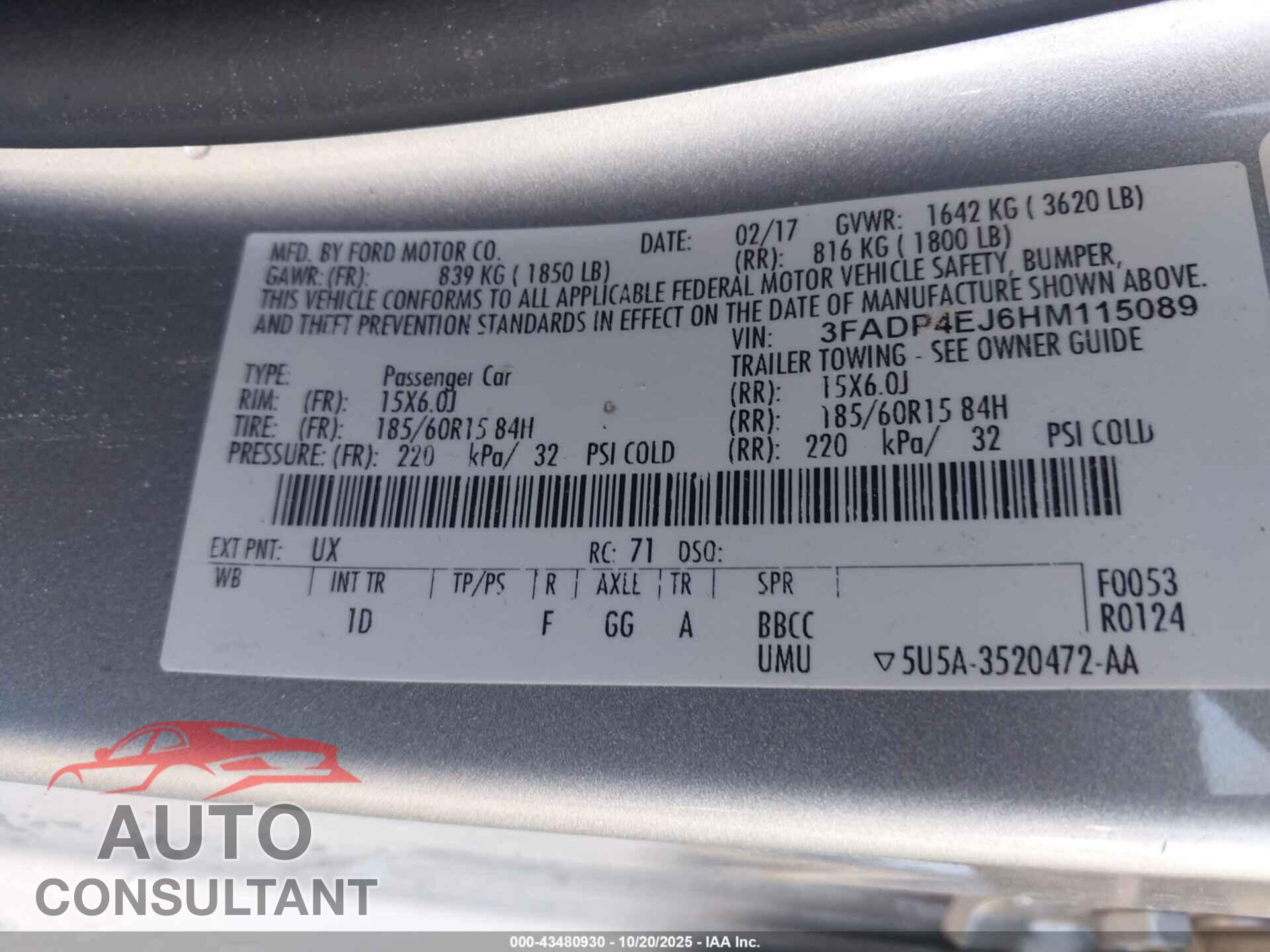 FORD FIESTA 2017 - 3FADP4EJ6HM115089